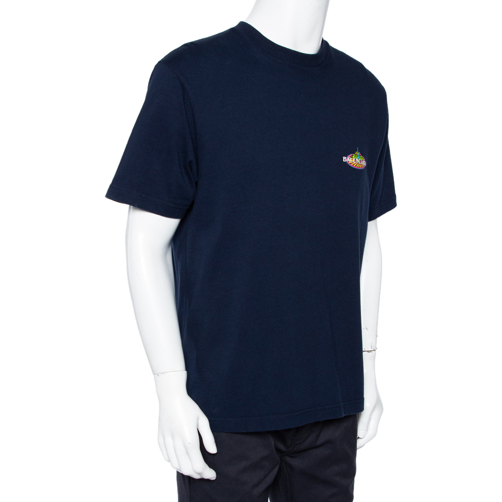 

Balenciaga Navy Blue Bonjour Balenciaga Cotton Crewneck T-Shirt