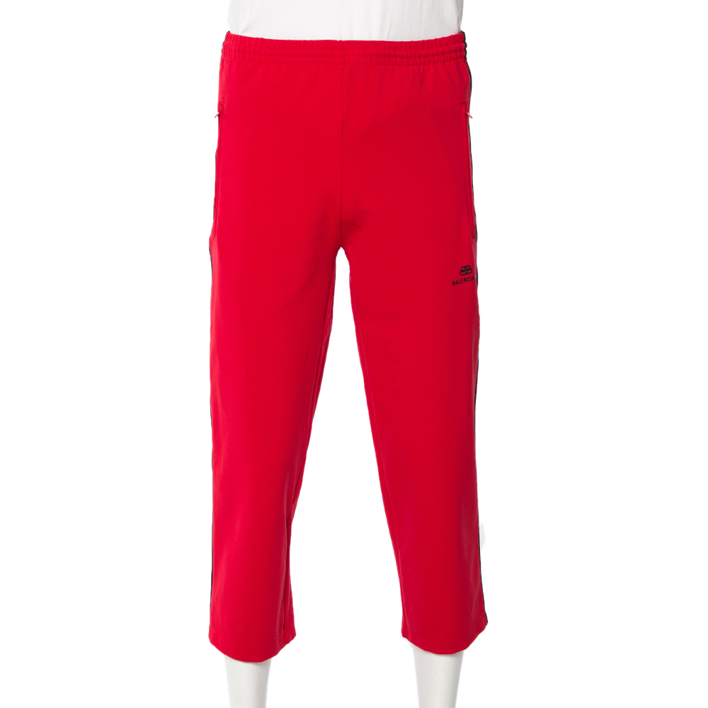 Pre-owned Balenciaga Red Knit Contrast Trim Ankle Length Track Pants S