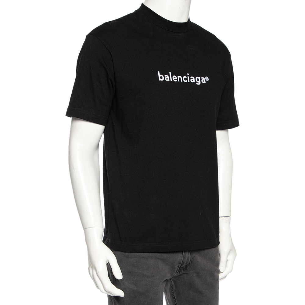 

Balenciaga Black Cotton Logo Print Oversized Crewneck T-Shirt
