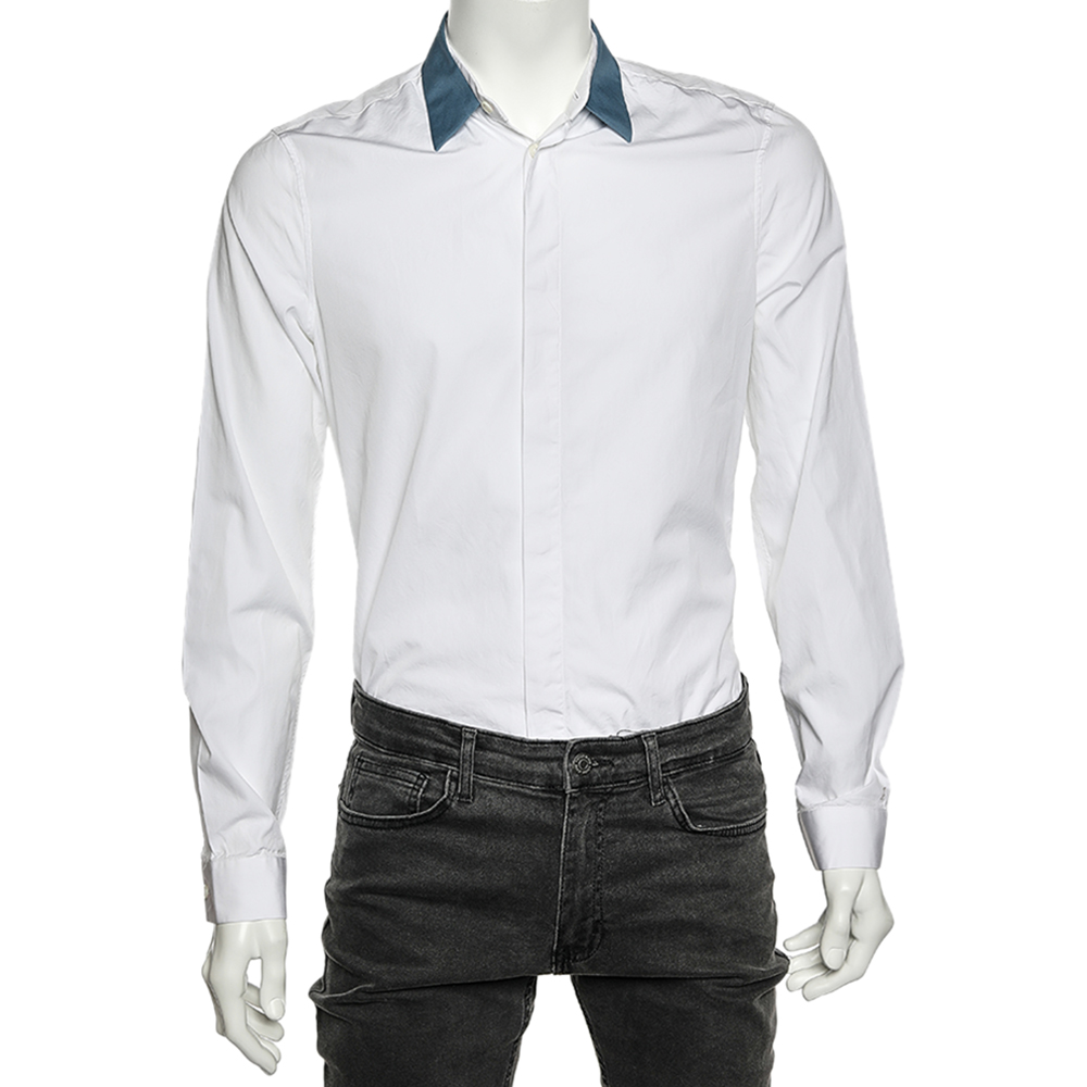 

Balenciaga White Cotton Contrast Collar Detail Button Front Shirt
