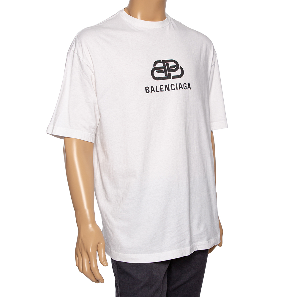 

Balenciaga White Logo Printed Cotton Oversized T-Shirt