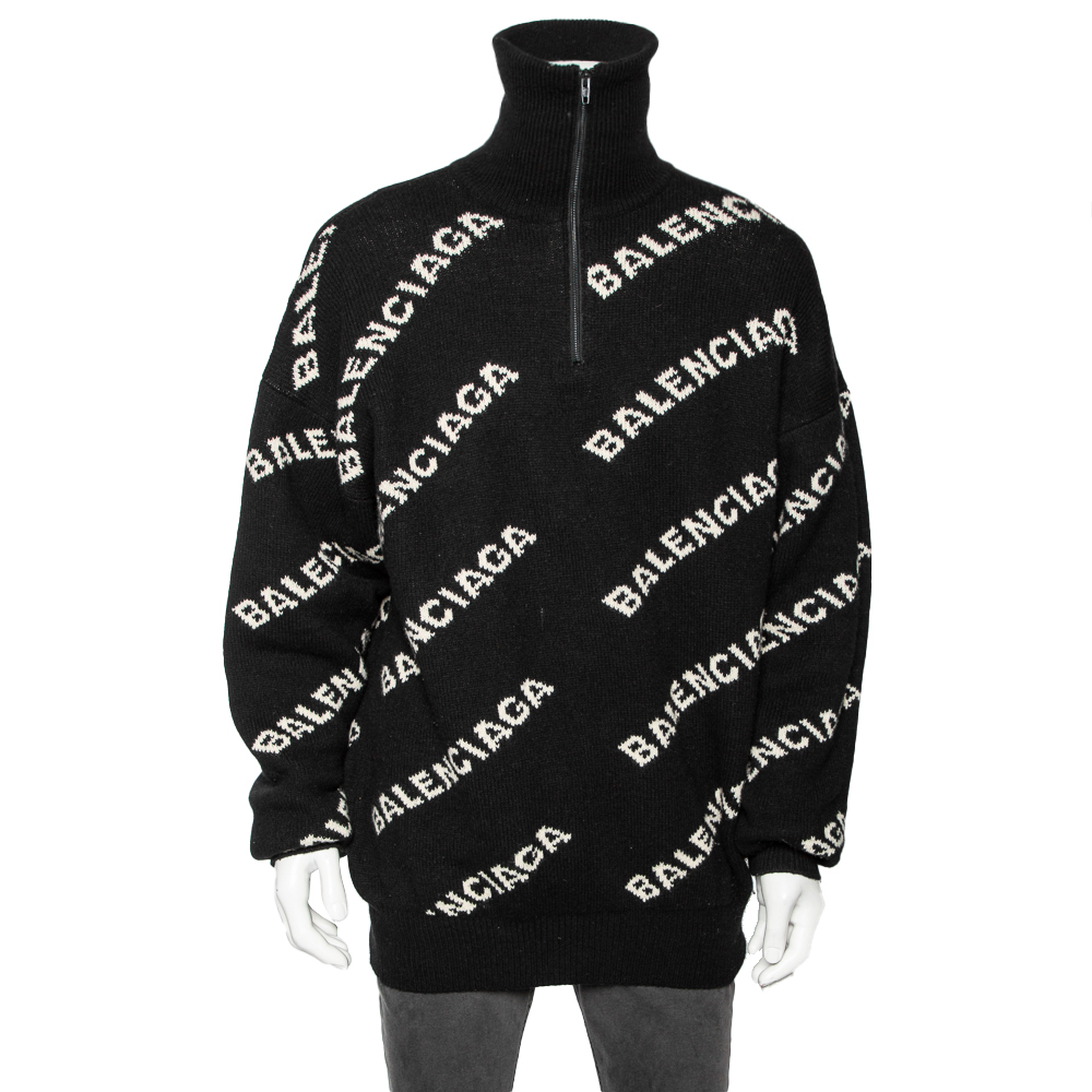 

Balenciaga Black Allover Logo Wool & Camel Knit Oversized Sweater