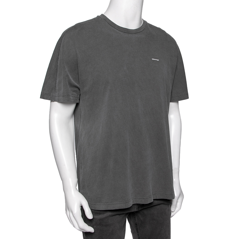 

Balenciaga Grey Cotton Logo Printed Oversized T-Shirt