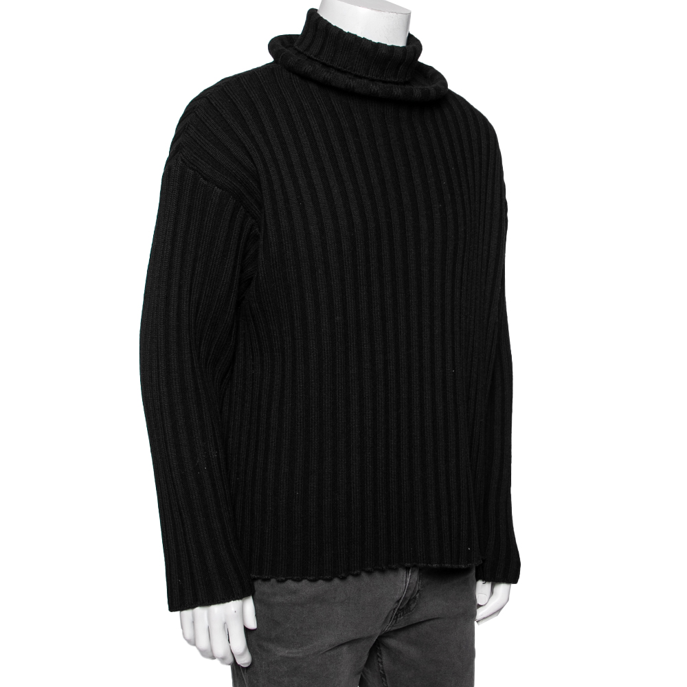 

Balenciaga Black Wool Rib Knit Structured Turtleneck Sweater