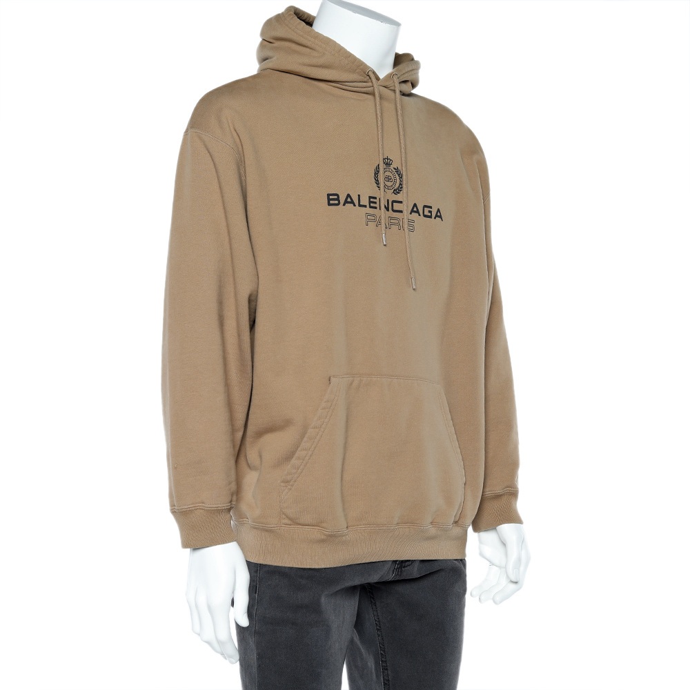 

Balenciaga Light Brown Logo Printed Cotton Knit Hoodie