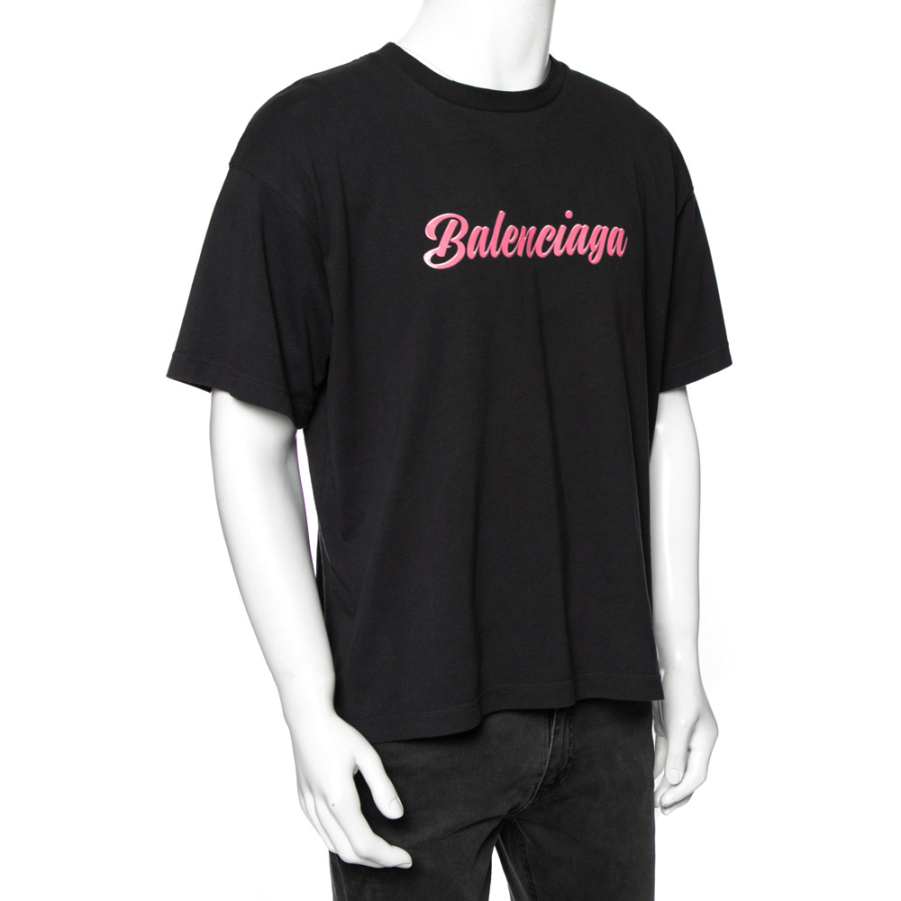 

Balenciaga Black Cotton Logo Printed Crew Neck T-shirt