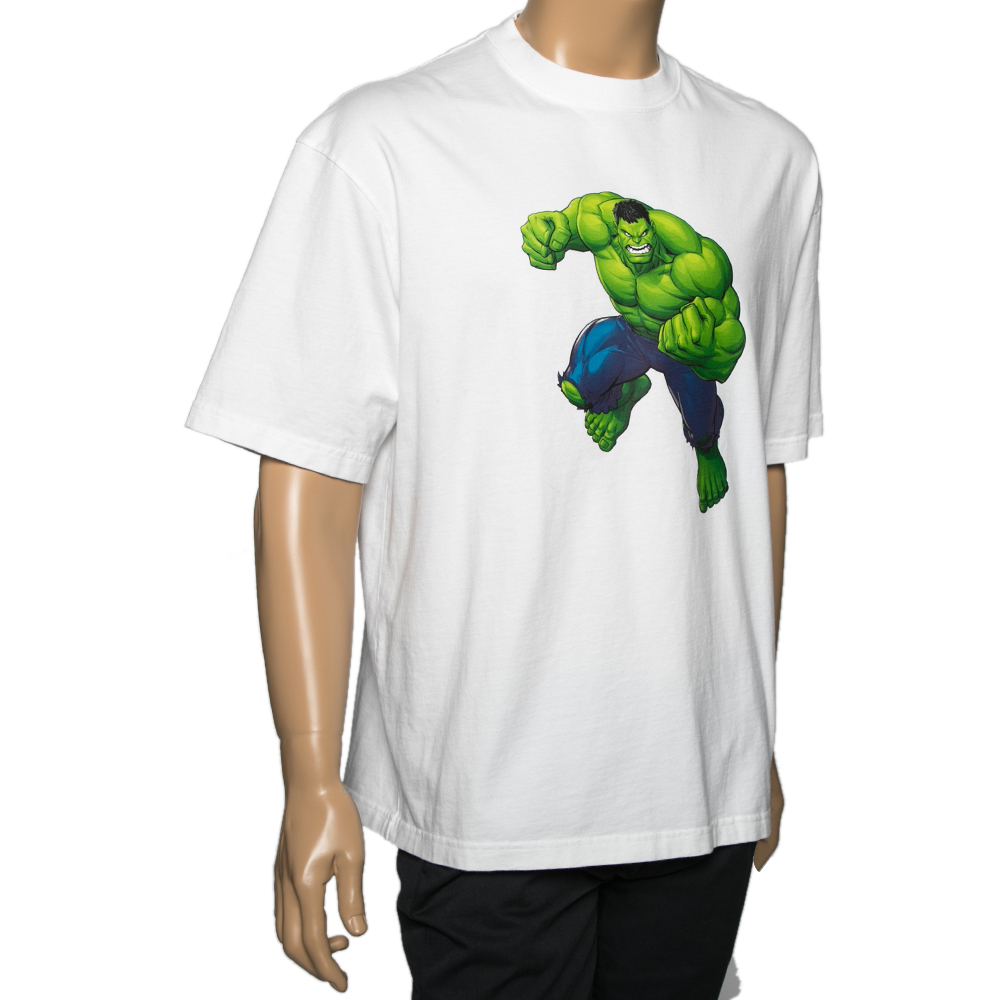 

Balenciaga White Hulk Printed Cotton Short Sleeve T-Shirt