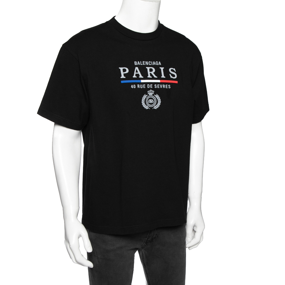 

Balenciaga Black Cotton Logo Embroidered Crew Neck Short Sleeve Oversized T-Shirt