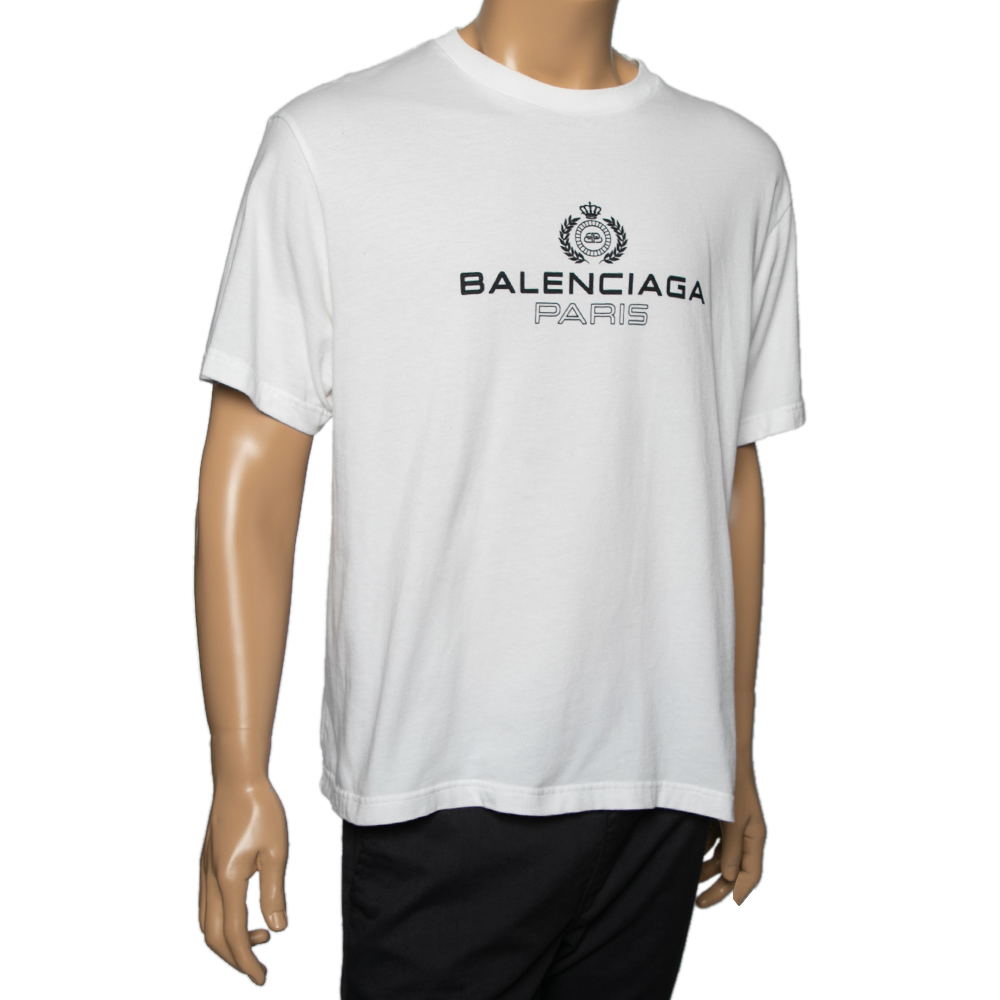 

Balenciaga White Cotton Logo Printed Crew Neck T-Shirt