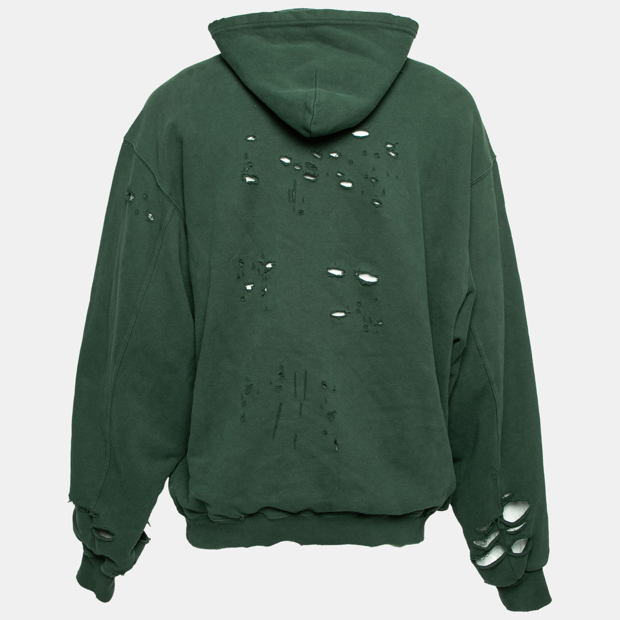 

Balenciaga Green Logo Printed Distressed Cotton Oversized Hoodie