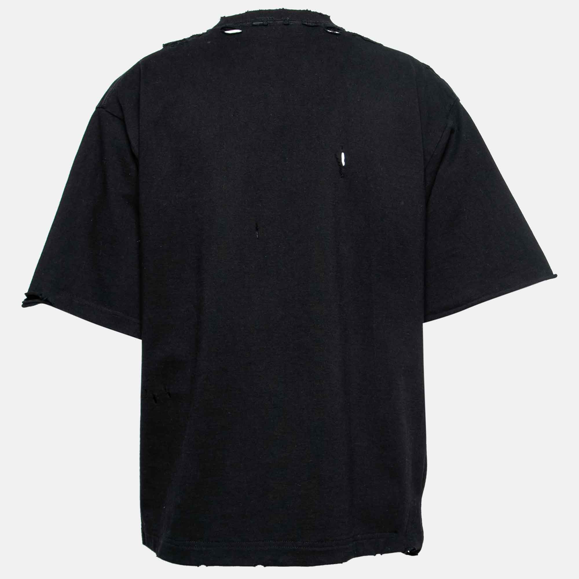 

Balenciaga Black Cotton My Name is Denma Oversized Distressed T-Shirt