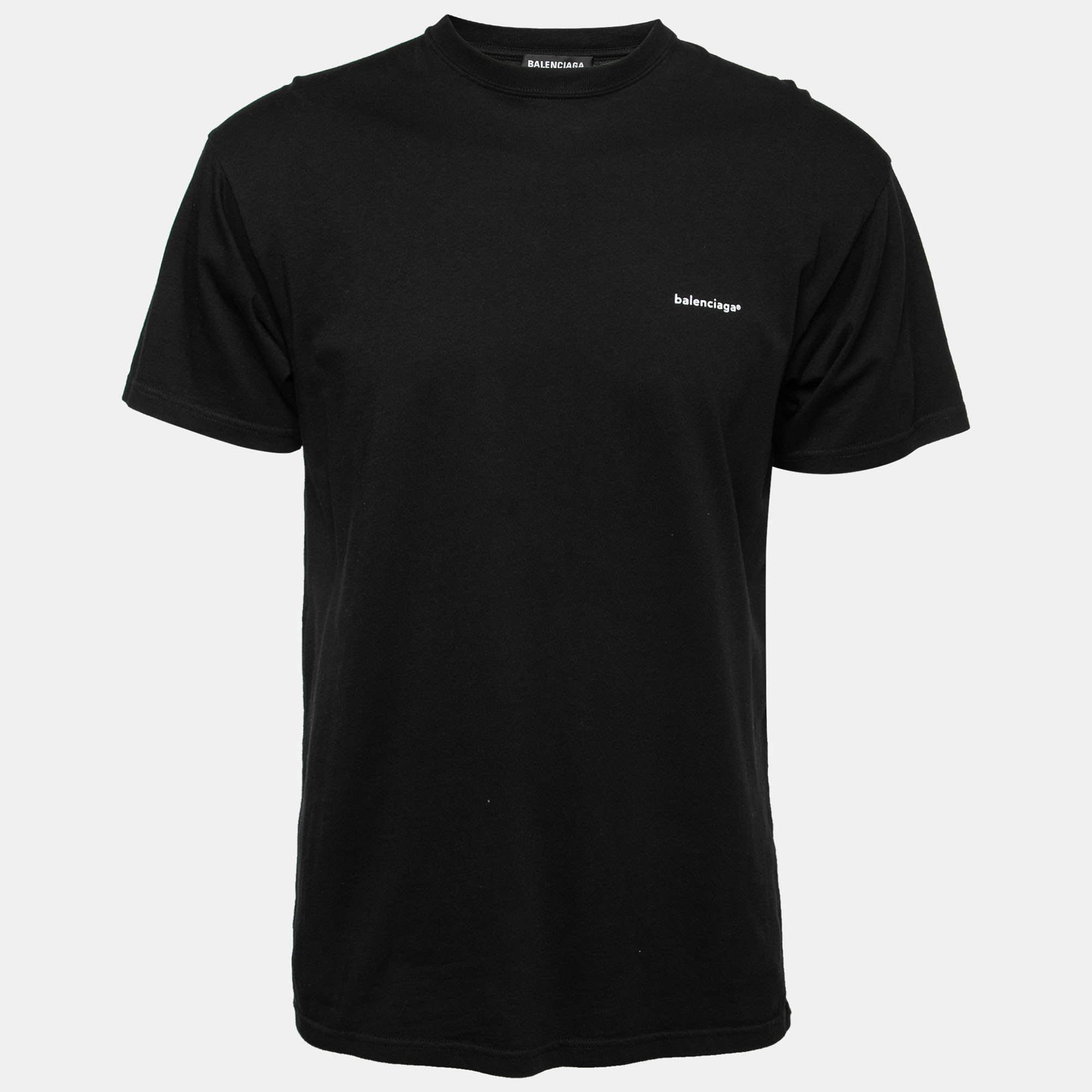 Pre Owned Balenciaga Black Logo Print Cotton T-shirt XXS