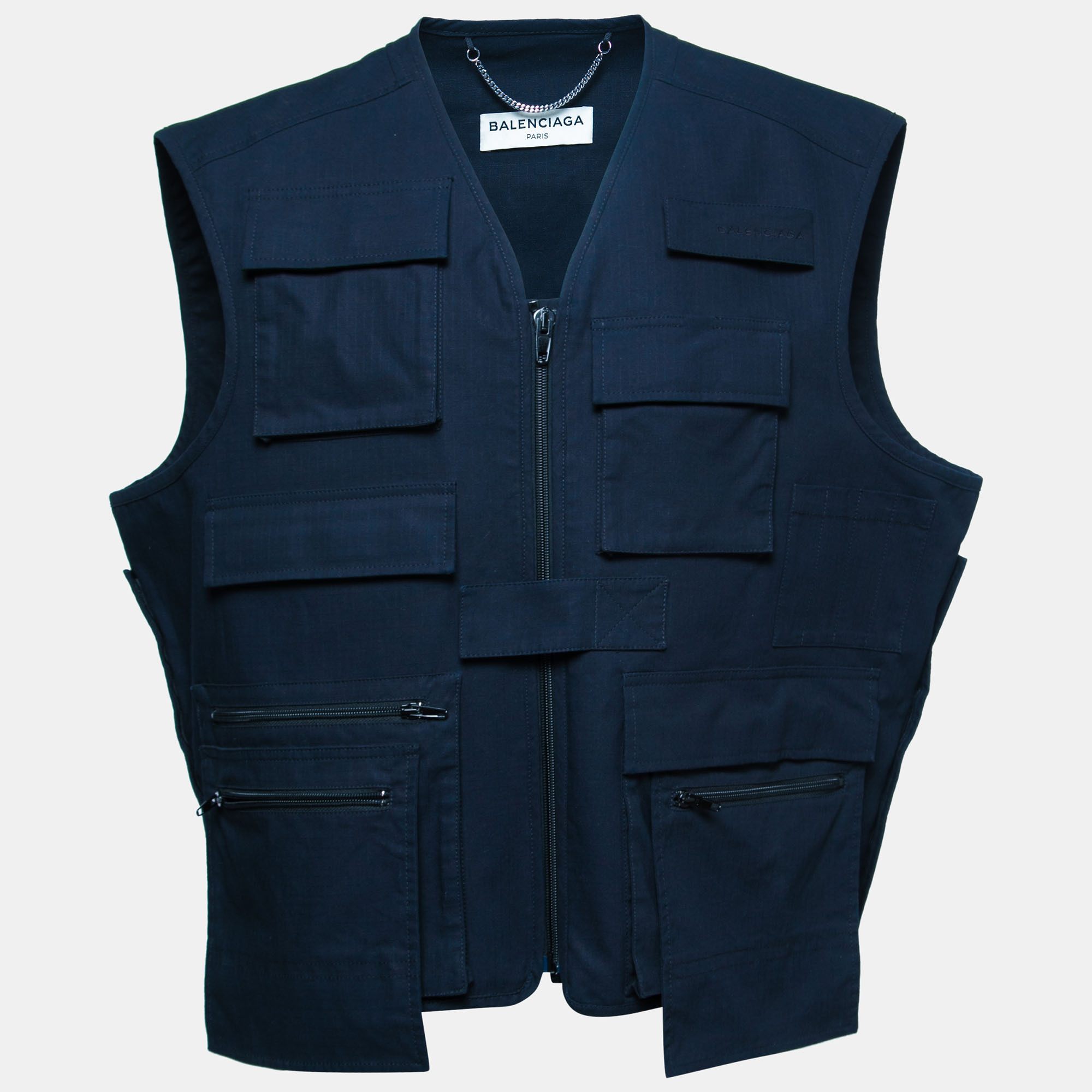 Pre-owned Balenciaga Navy Blue Cotton Oversize Multi Pocket Vest S
