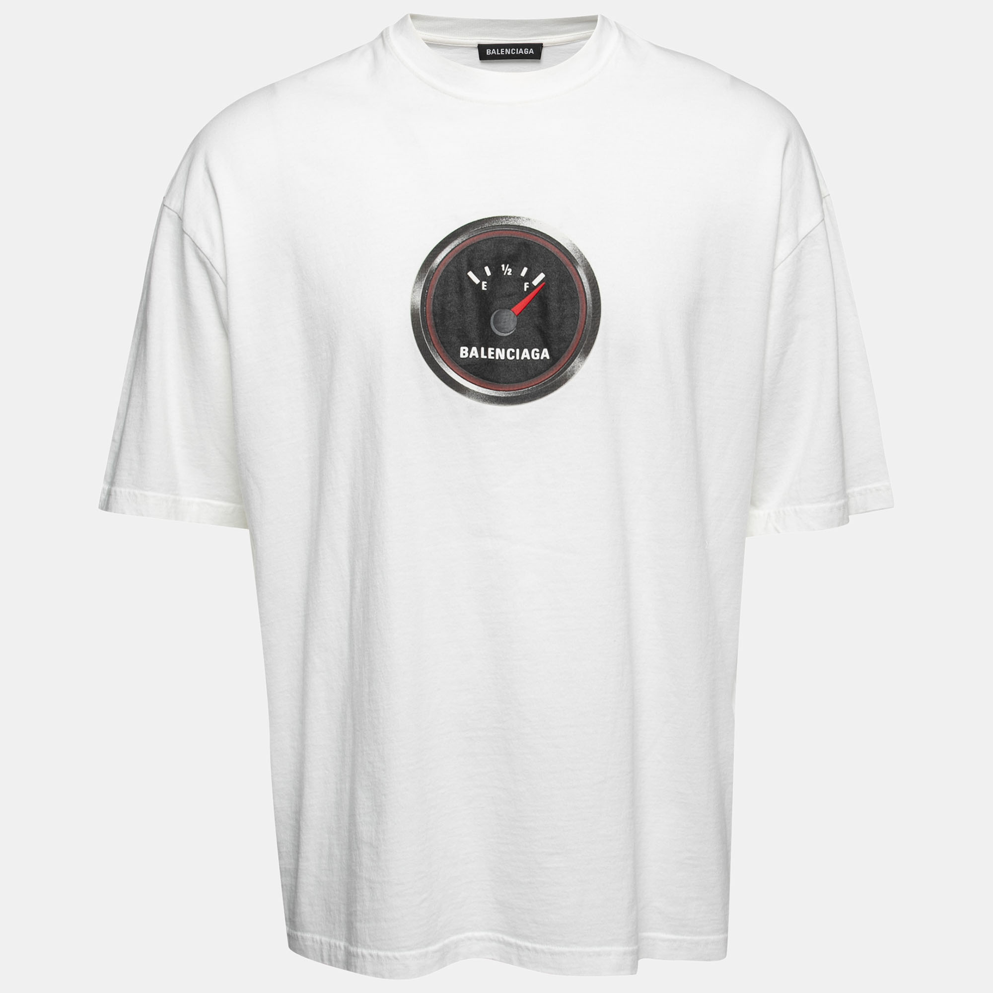 Pre-owned Balenciaga White Cotton Fuel Gauge Graphic Print T-shirt M
