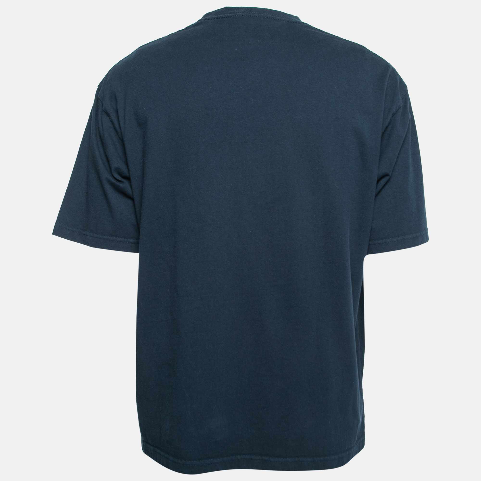 

Balenciaga Navy Blue Logo Embroidered Cotton T-Shirt