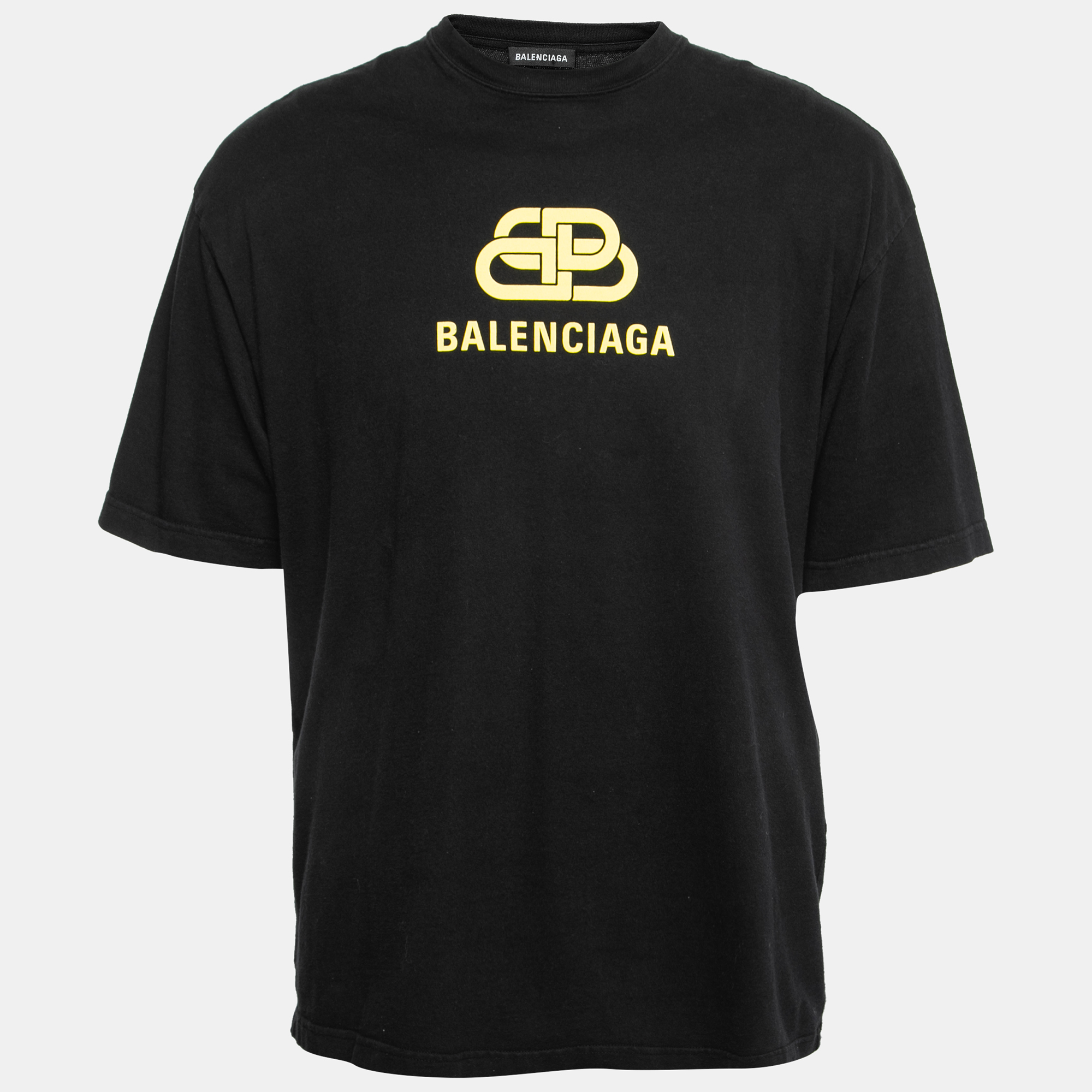Pre Owned Balenciaga Black Logo Print Cotton Oversized T-Shirt S