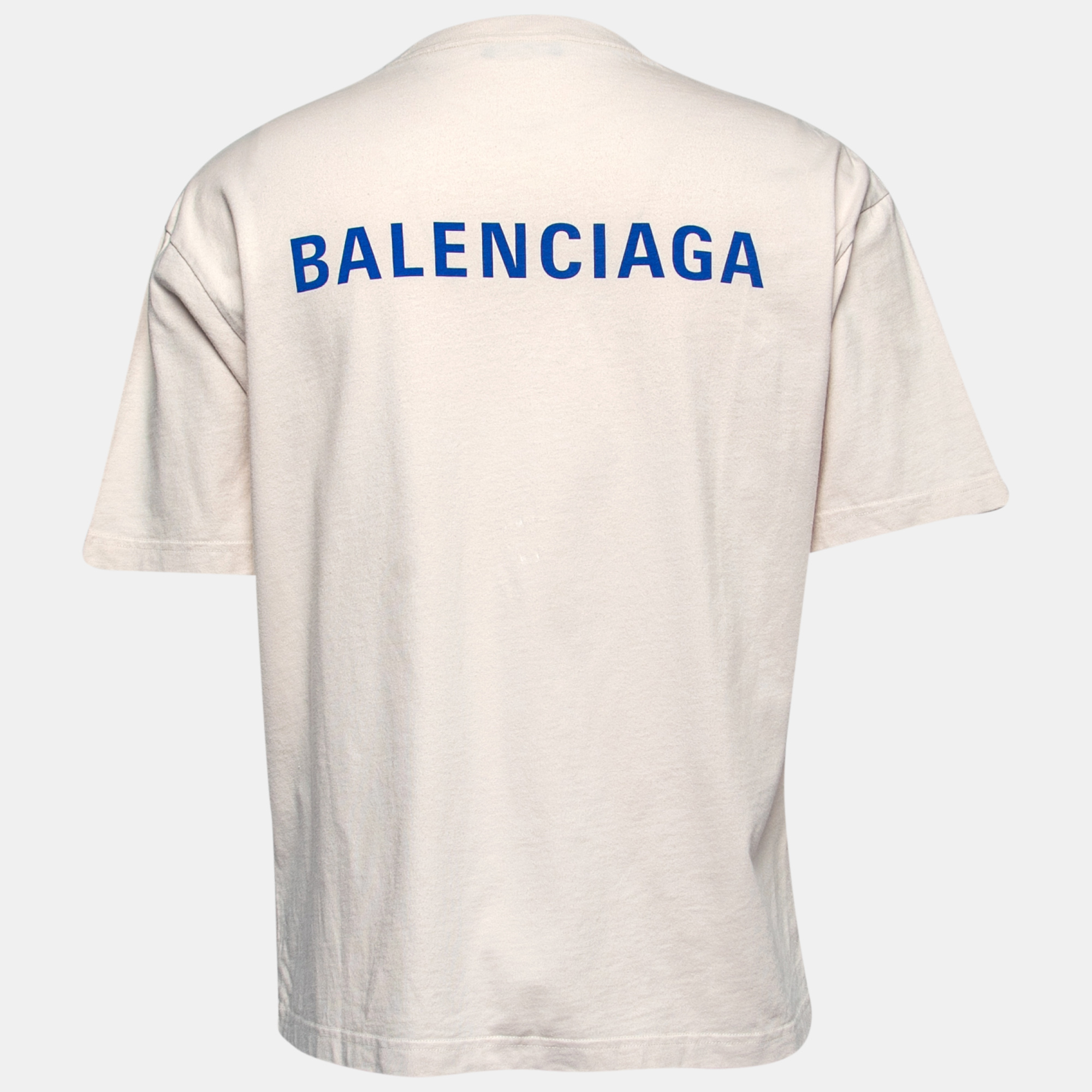 

Balenciaga Cream Cotton Logo Printed Crewneck T Shirt