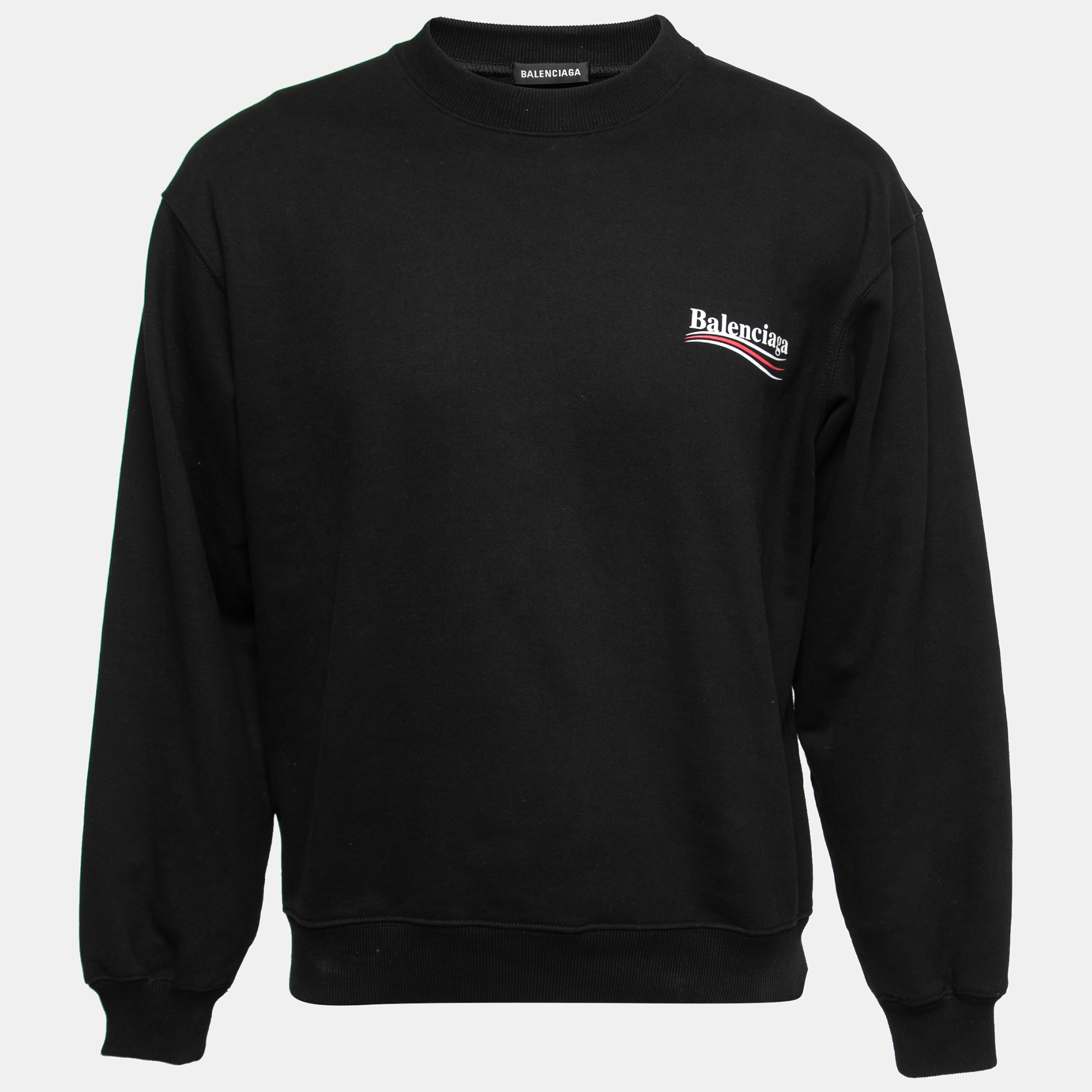 Pre-owned Balenciaga Black Cotton Logo Printed Sweatshirt S