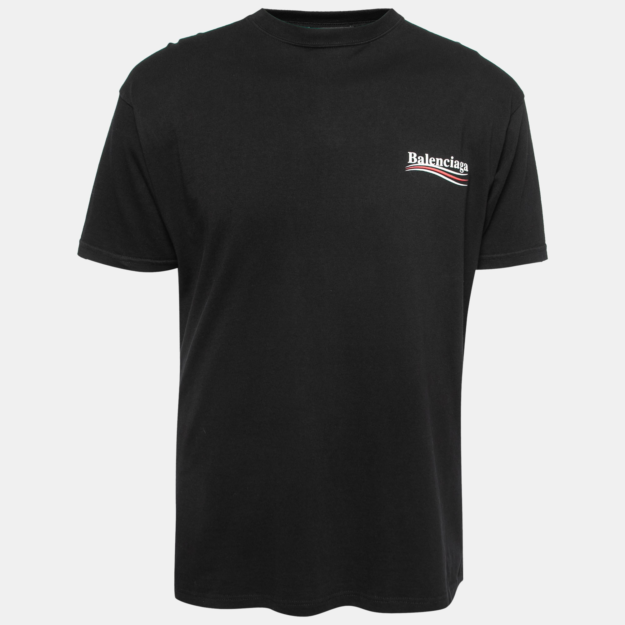 Pre-owned Balenciaga Black Cotton Logo Print Crewneck T-shirt Xs