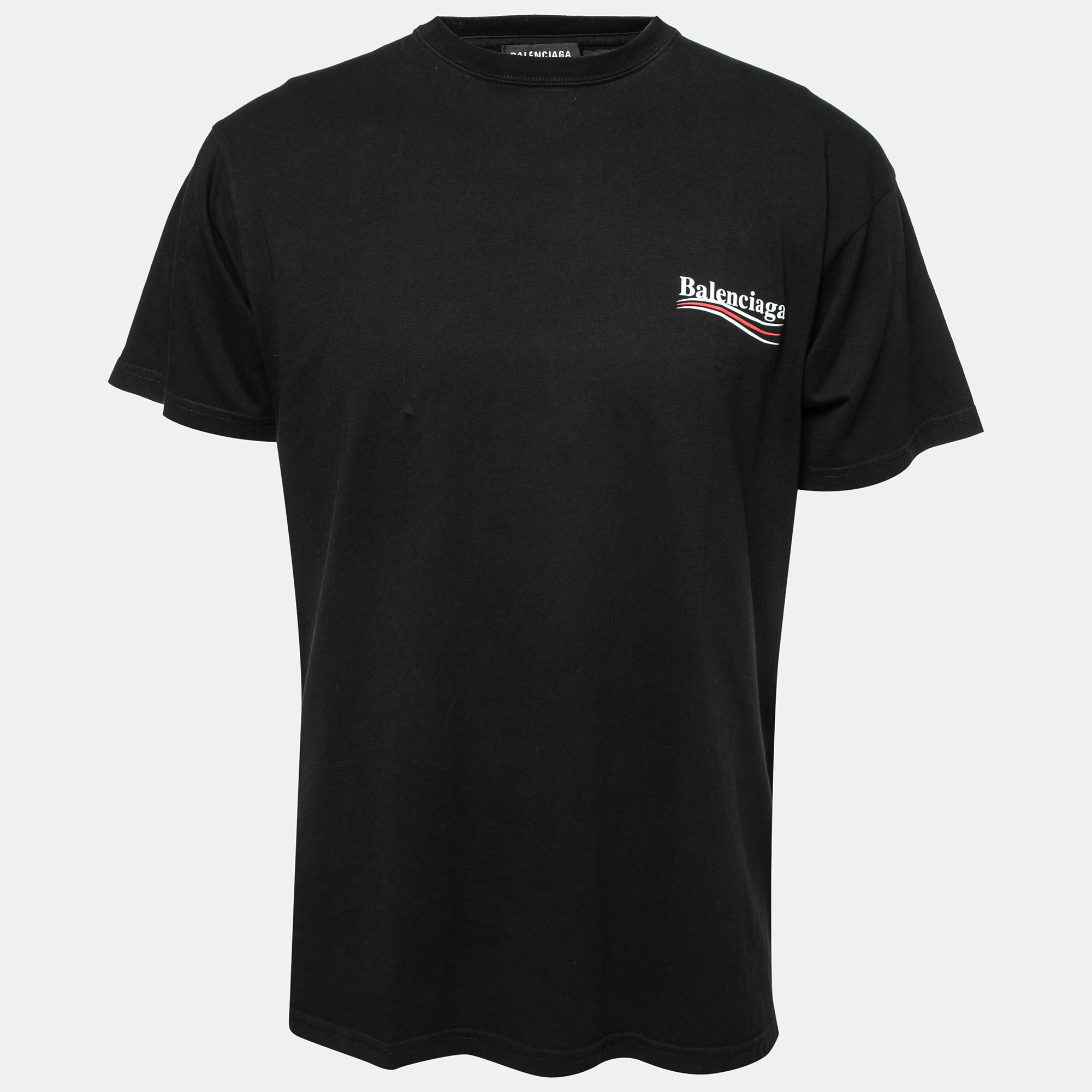 Pre-owned Balenciaga Black Cotton Logo Print Crewneck T-shirt Xs