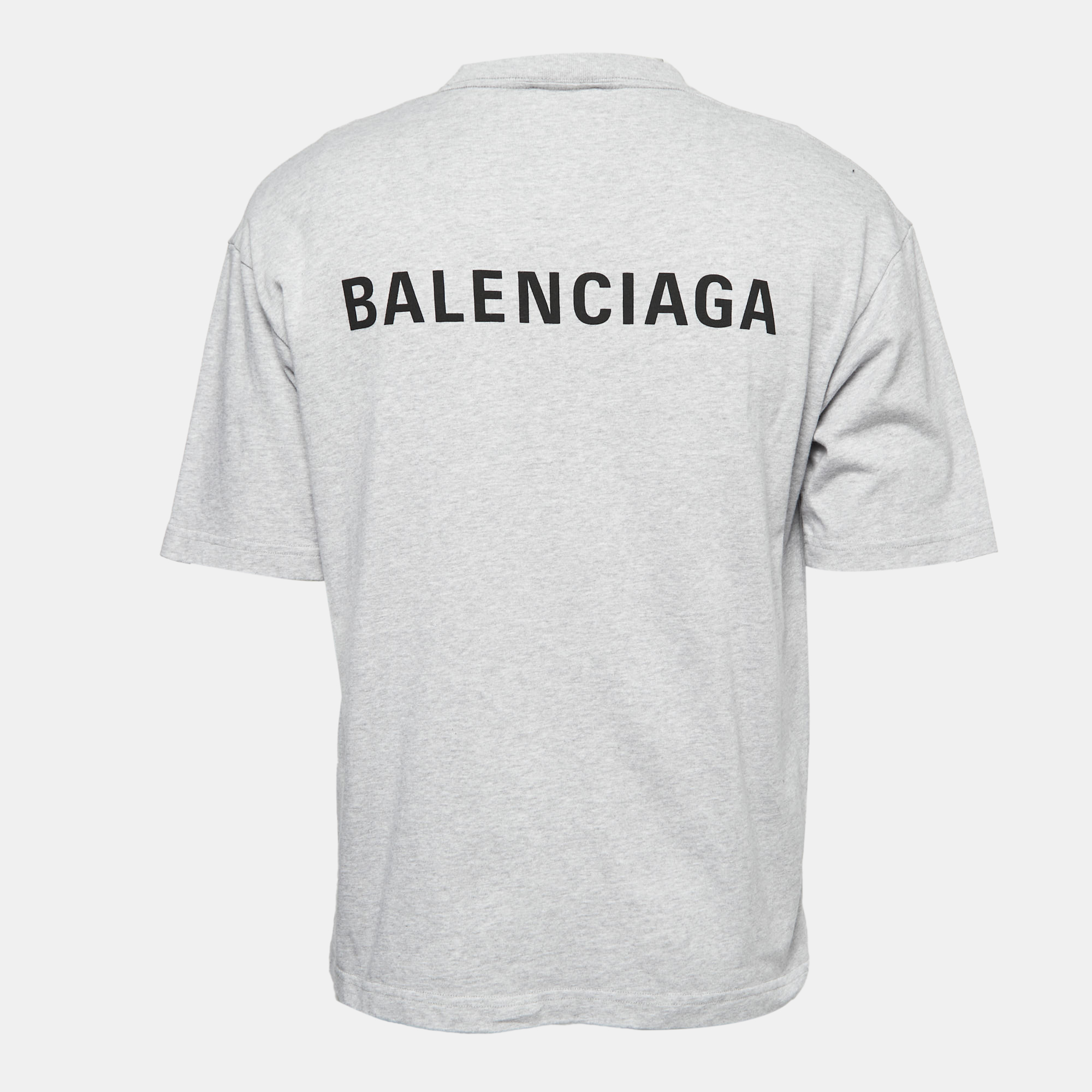

Balenciaga Grey Cotton Logo Print Crewneck T-Shirt