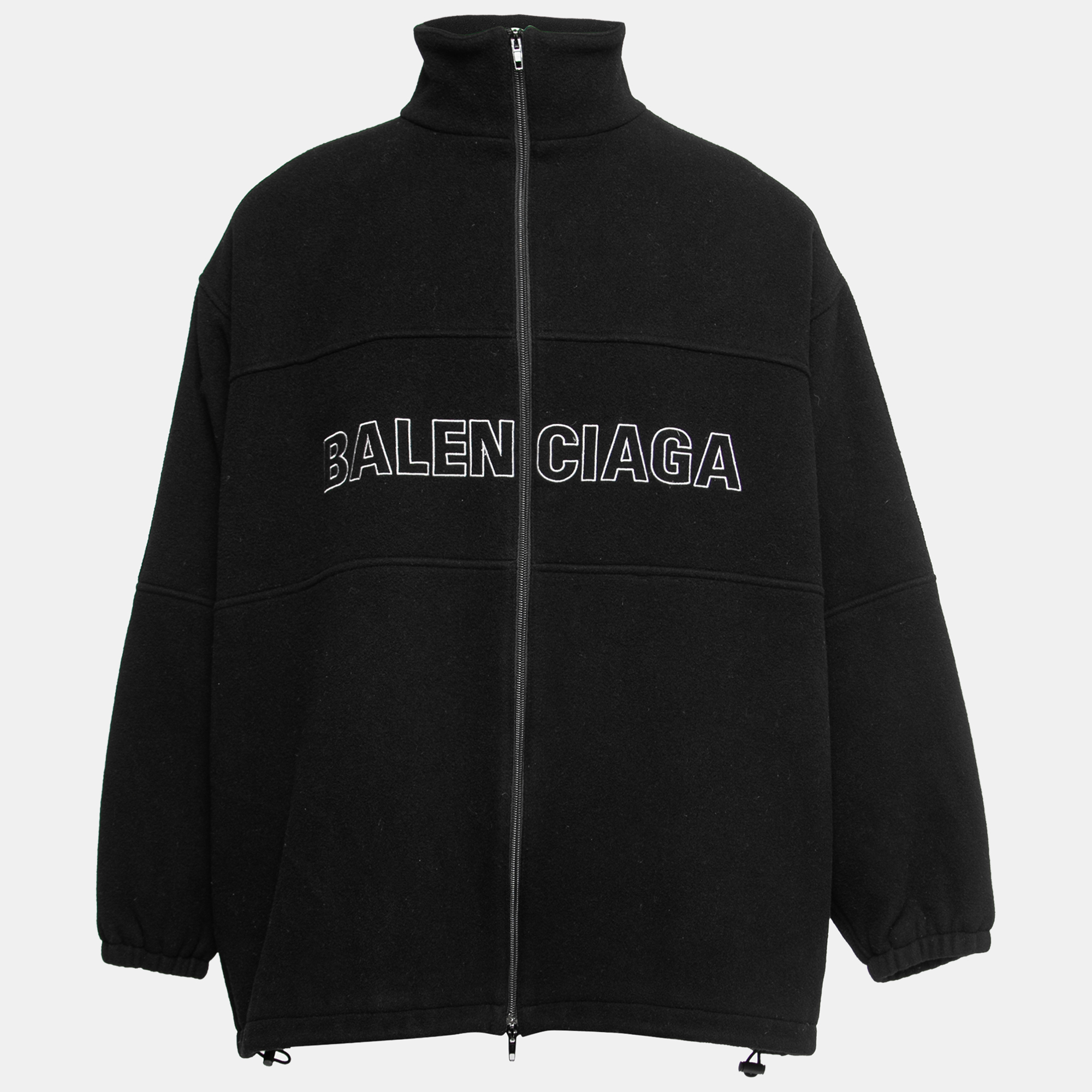 Pre-owned Balenciaga Wool Fleece Logo Embroidered Oversized Zip-up Jacket S