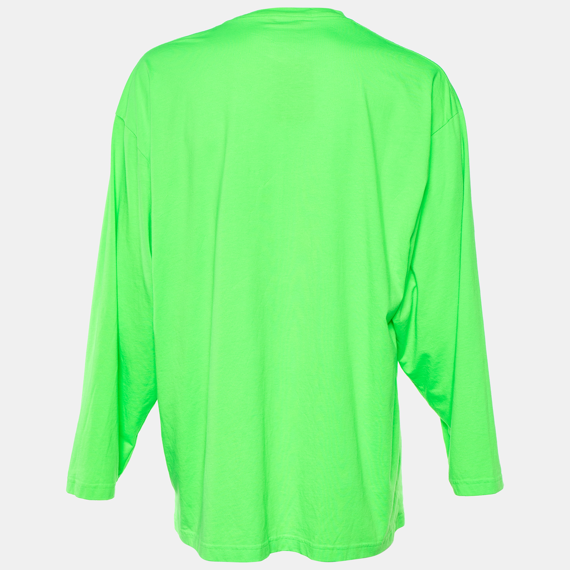 

Balenciaga Neon Green Logo Printed Cotton Long Sleeve Oversized T-Shirt