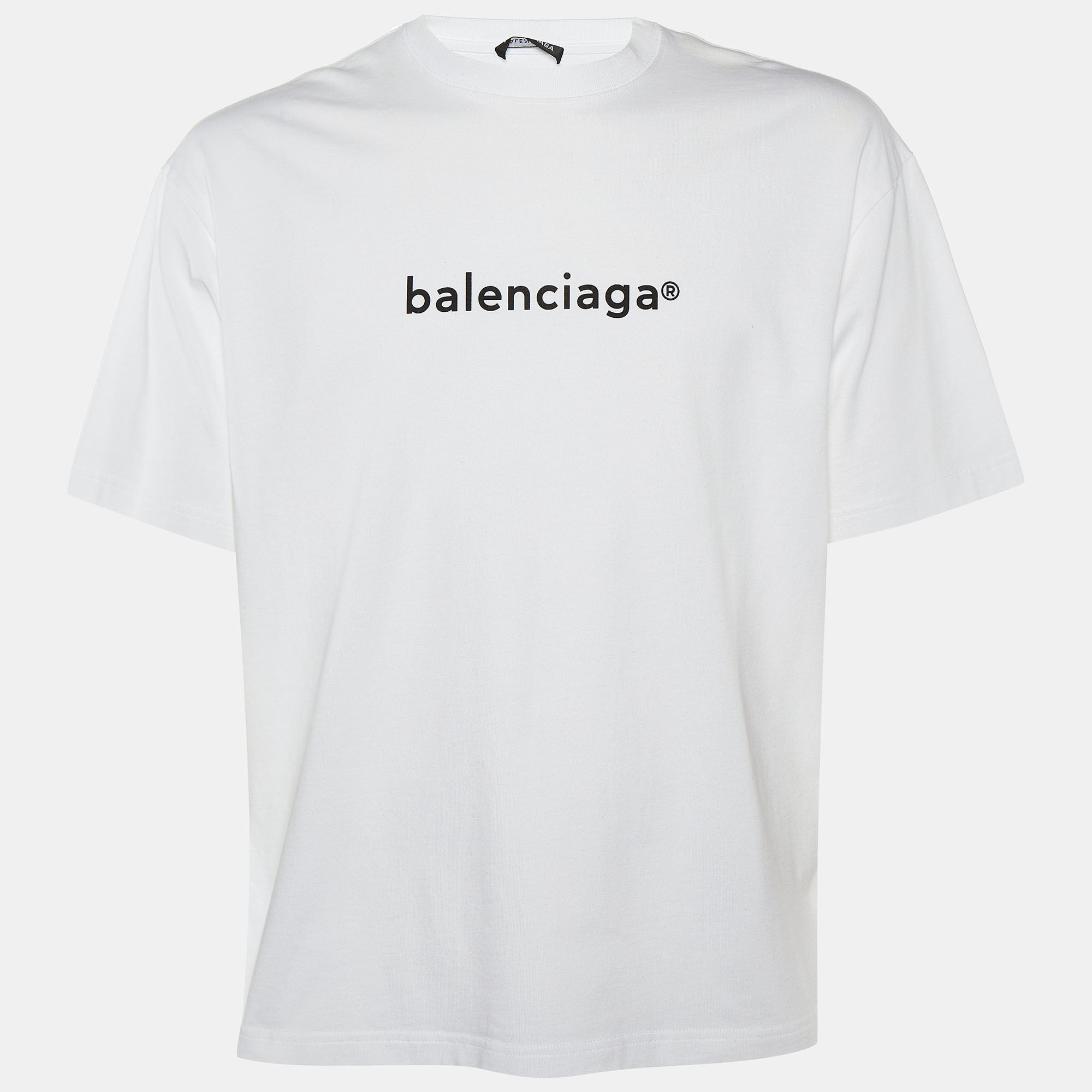Pre-owned Balenciaga White Logo Printed Cotton Crewneck T-shirt S