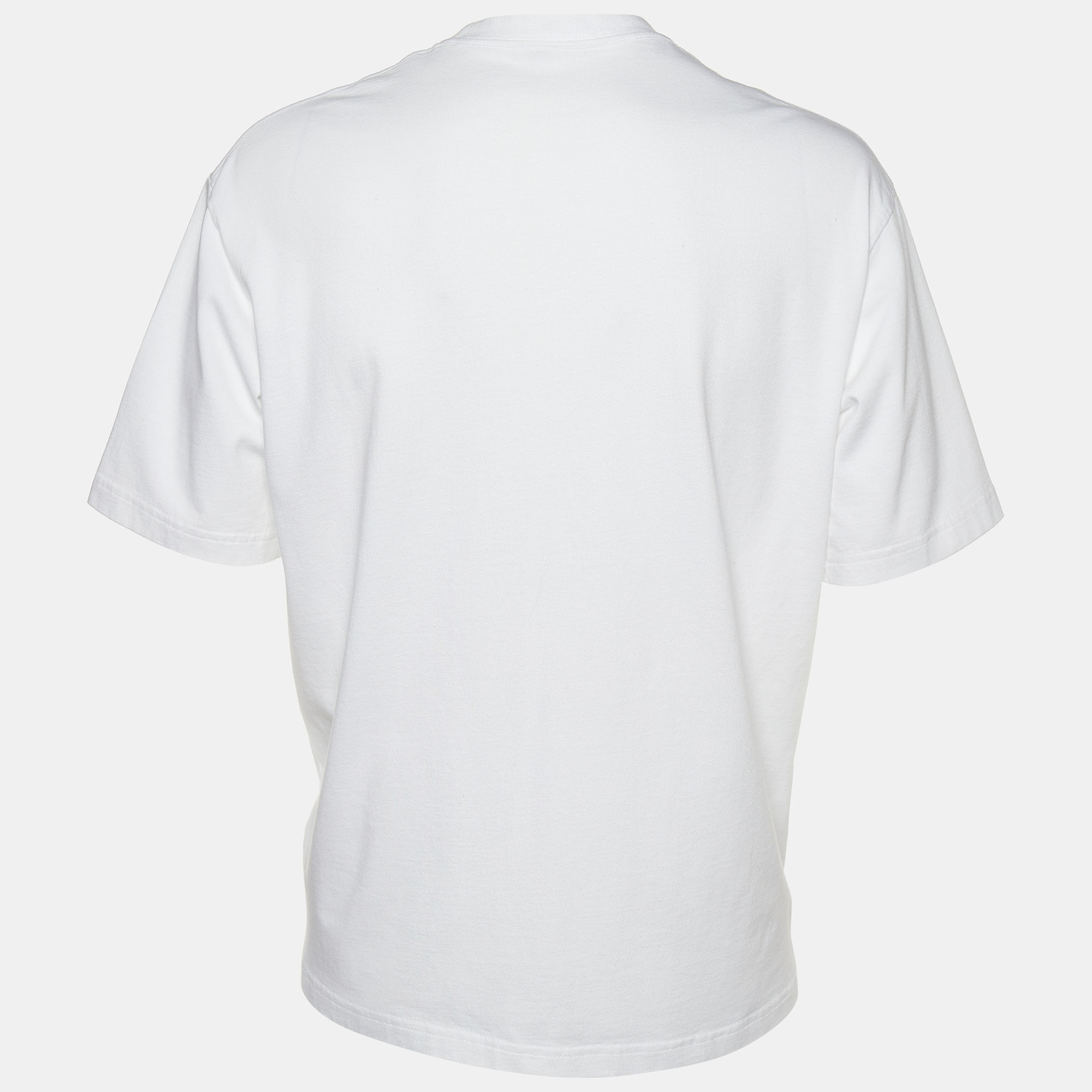 

Balenciaga White Logo Printed Cotton Crewneck T-Shirt