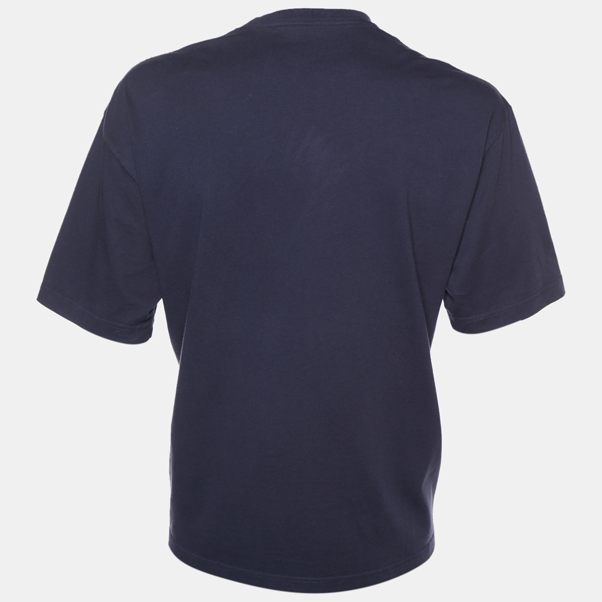 

Balenciaga Navy Blue Logo Printed Cotton Knit Oversized T-Shirt