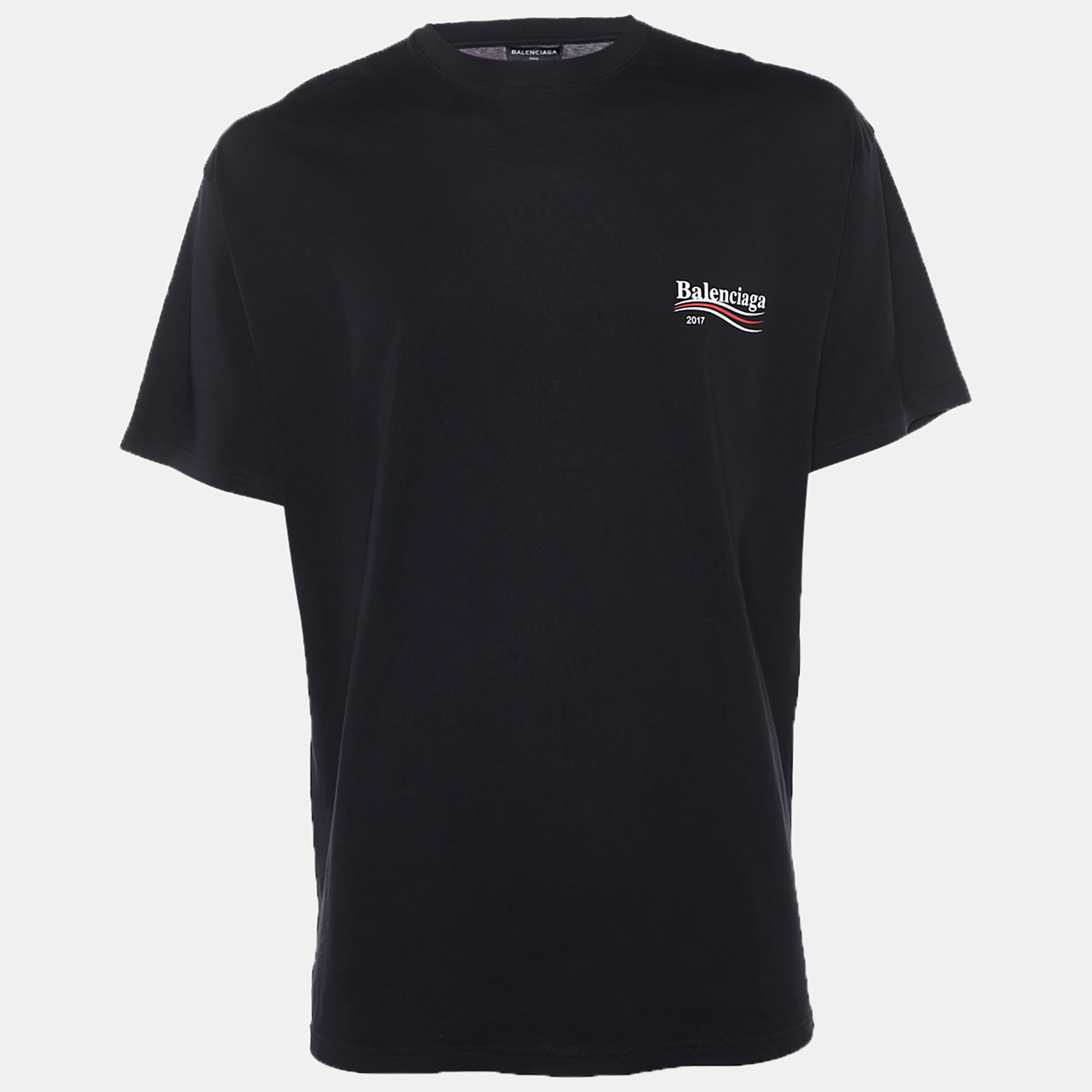 Pre-owned Balenciaga Black Logo 2017 Printed Cotton Crewneck T-shirt L
