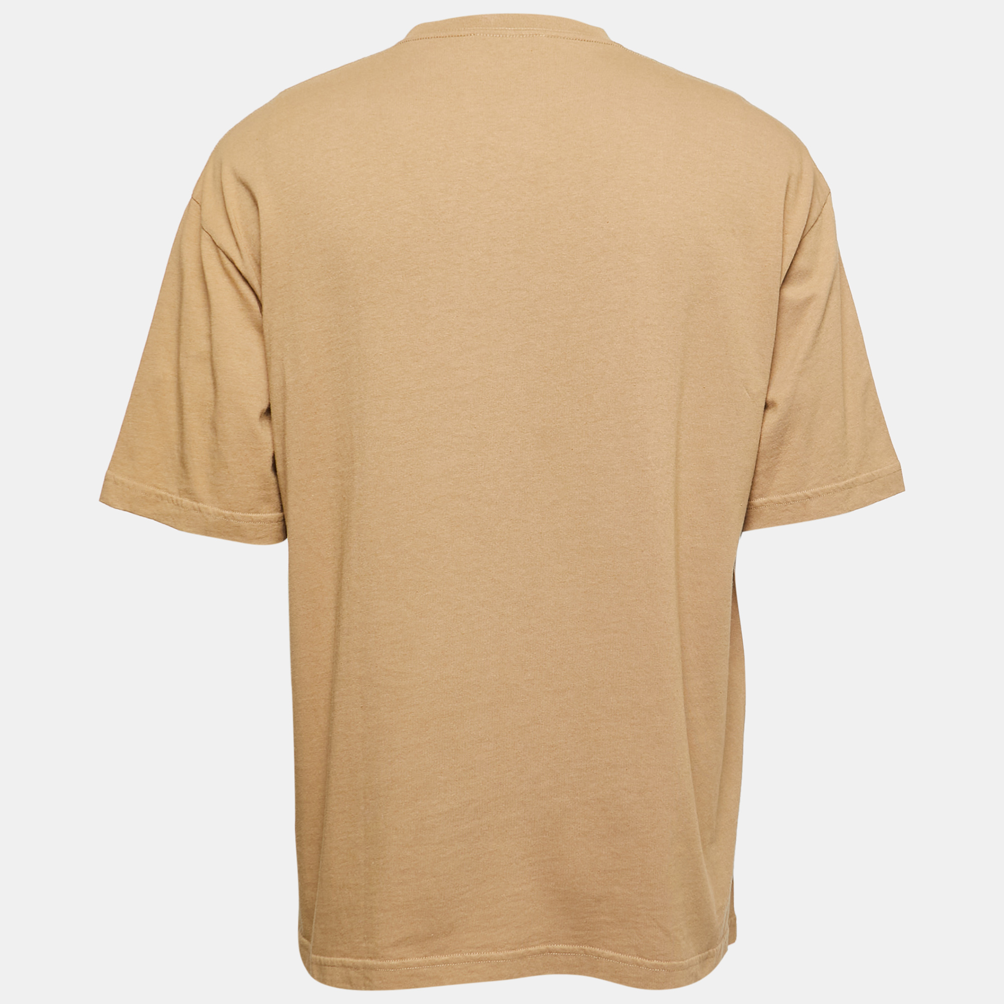 

Balenciaga Camel Beige Logo Print Cotton Oversized T-Shirt