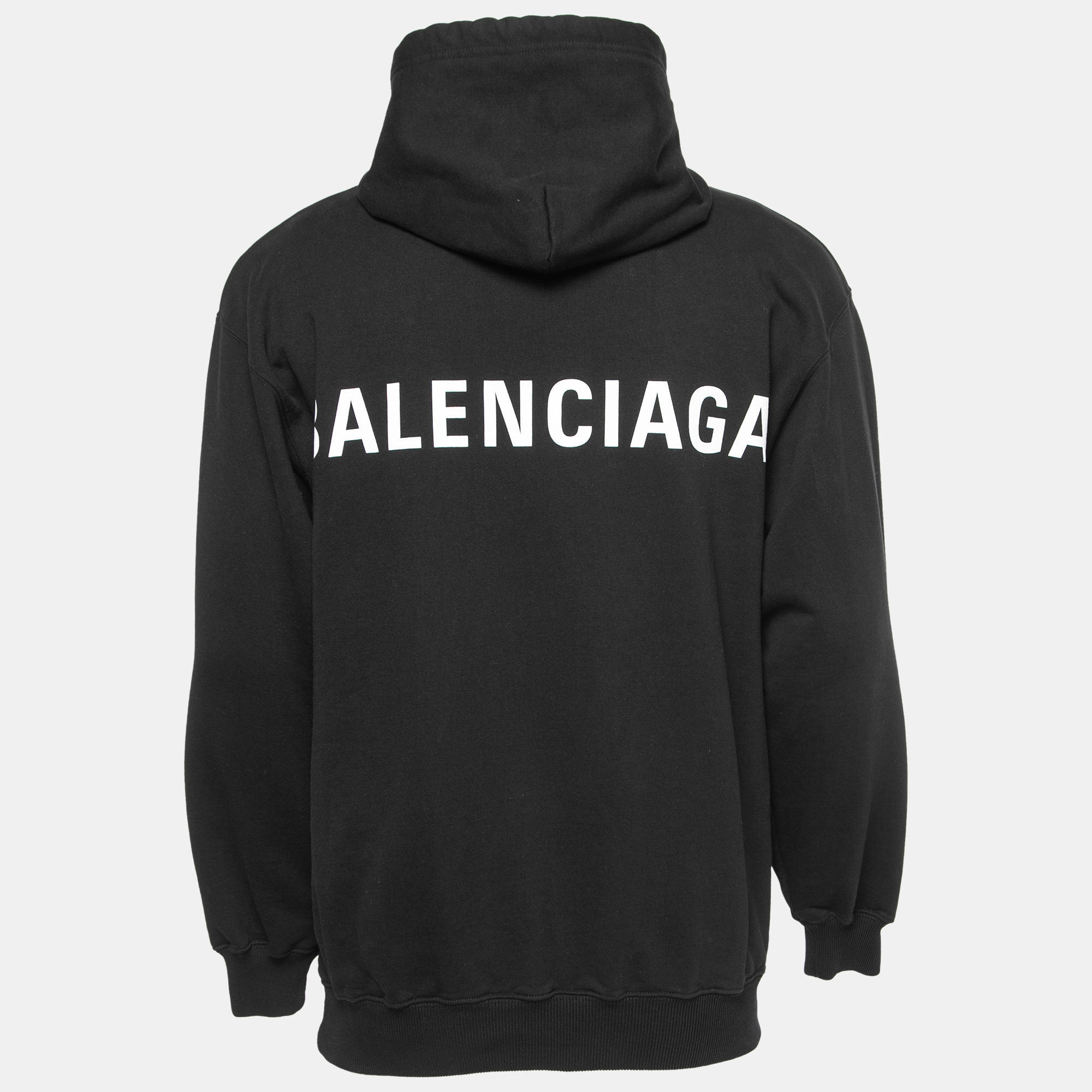 

Balenciaga Black Logo Printed Cotton Knit Hoodie