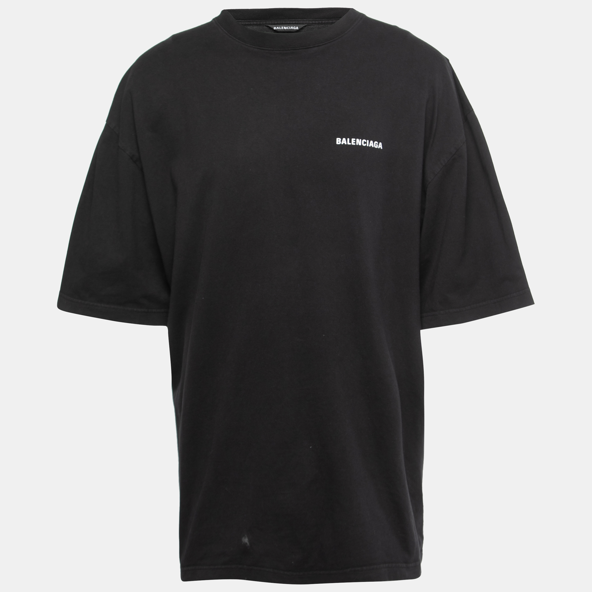 

Balenciaga Black Logo Printed Cotton Knit Oversized T-Shirt