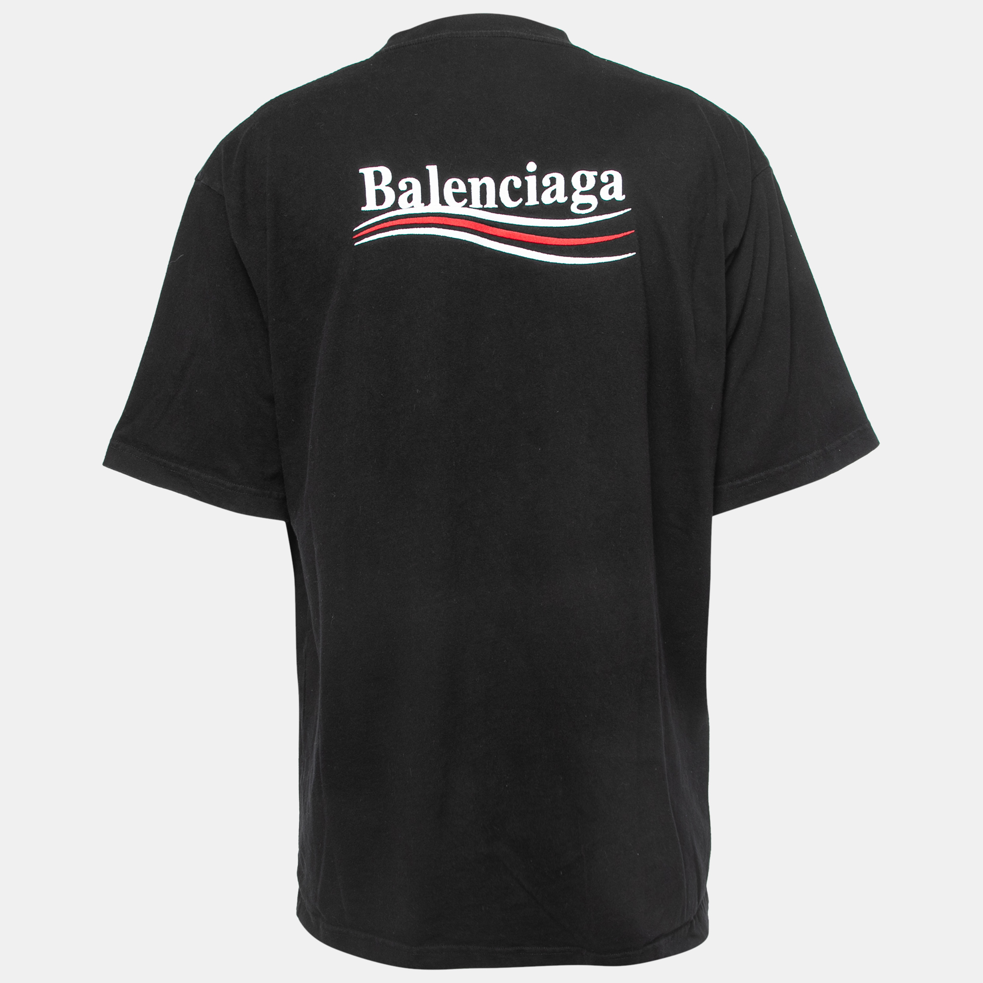 

Balenciaga Black Logo Embroidered Cotton Knit T-Shirt