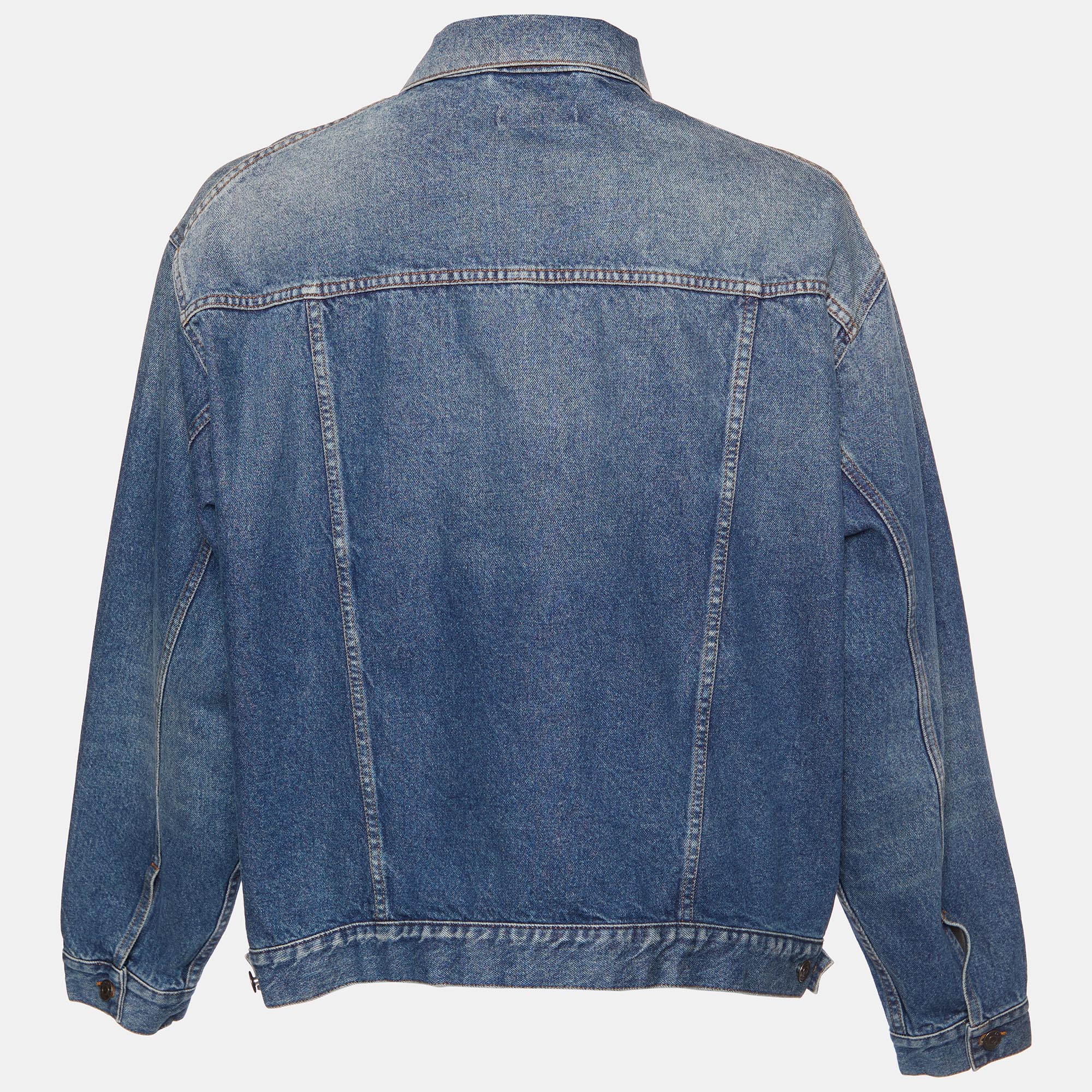 

Balenciaga Blue Logo Embroidered Denim Jacket, Navy blue