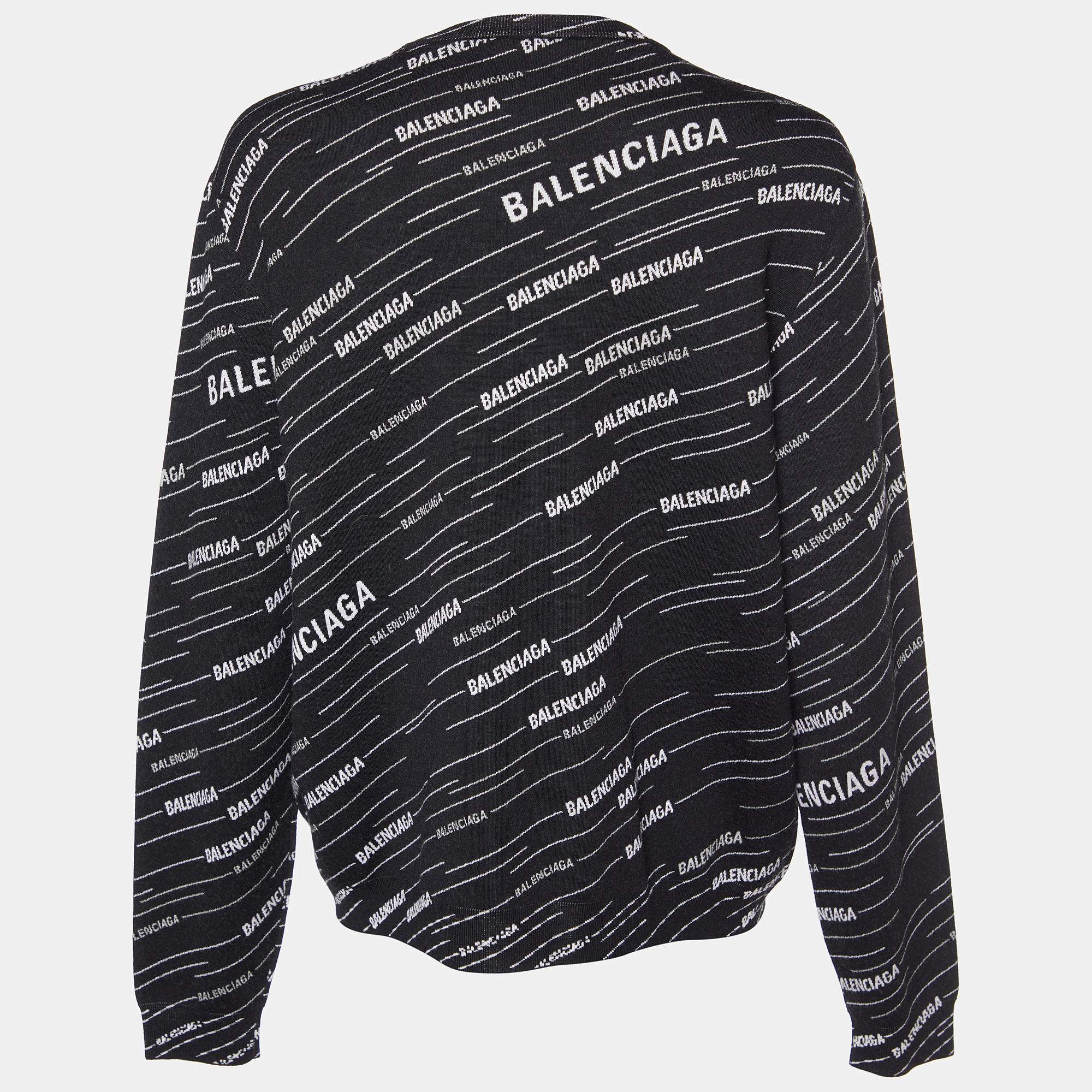 

Balenciaga Black Logo Jacquard Wool Crew Neck Sweater