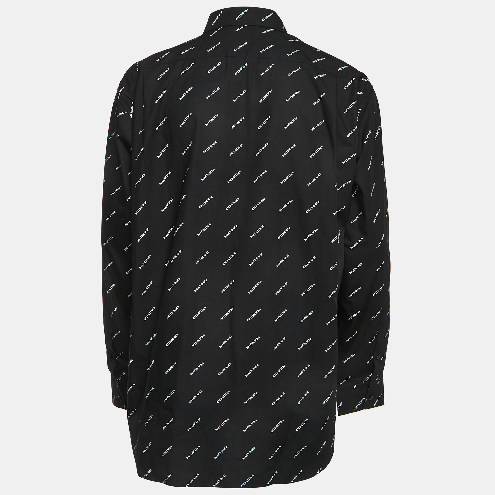 

Balenciaga Black All-Over Logo Print Cotton Button Down Full Sleeve Shirt