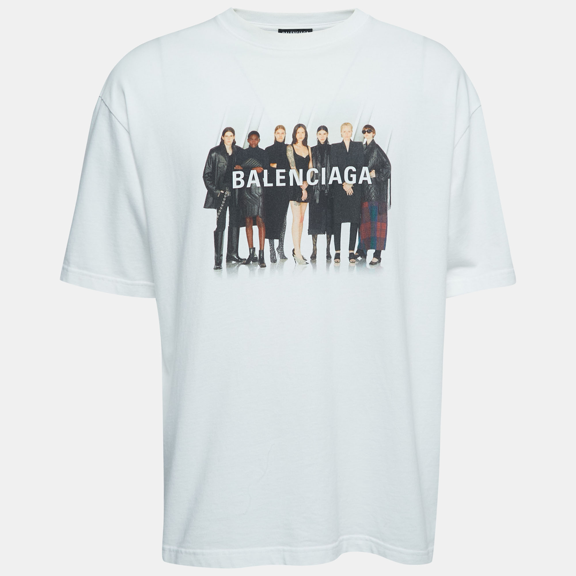 Pre-owned Balenciaga White Logo Print Cotton Crew Neck T-shirt M