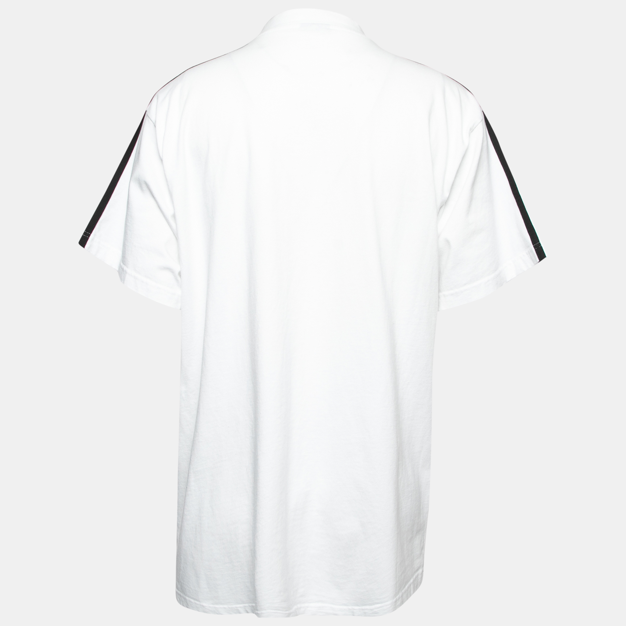 

Balenciaga X Adidas White Logo Print Stripe Detailed Cotton Half Sleeve T-Shirt