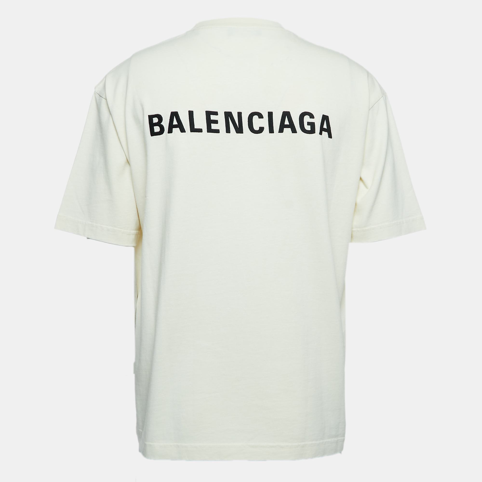 

Balenciaga Cream Logo Embroidered Cotton Half Sleeve T-Shirt