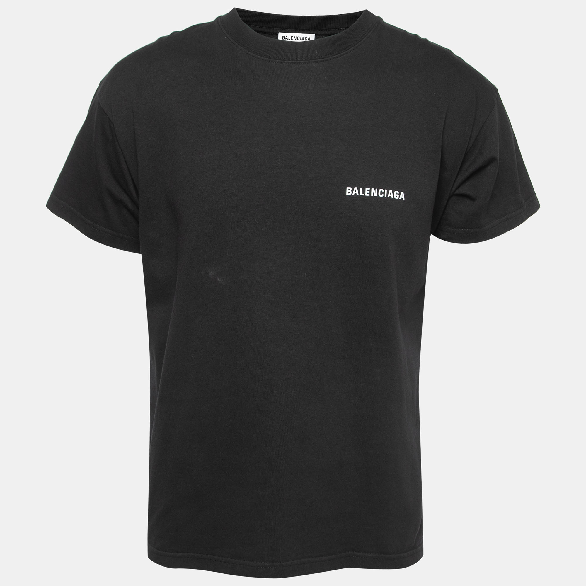 Pre-owned Balenciaga Black Logo Print Cotton Crew Neck Half Sleeve T-shirt S