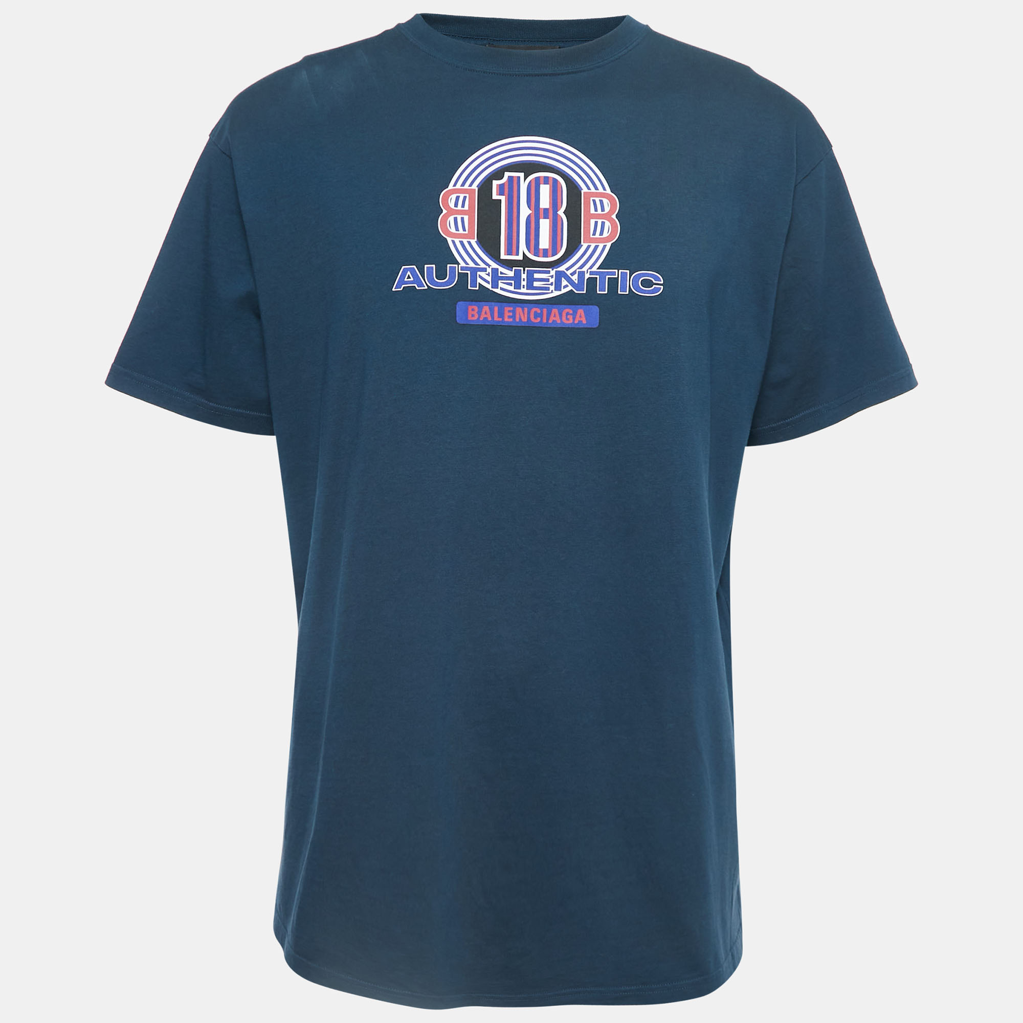 Pre-owned Balenciaga Navy Blue Printed Cotton T-shirt S