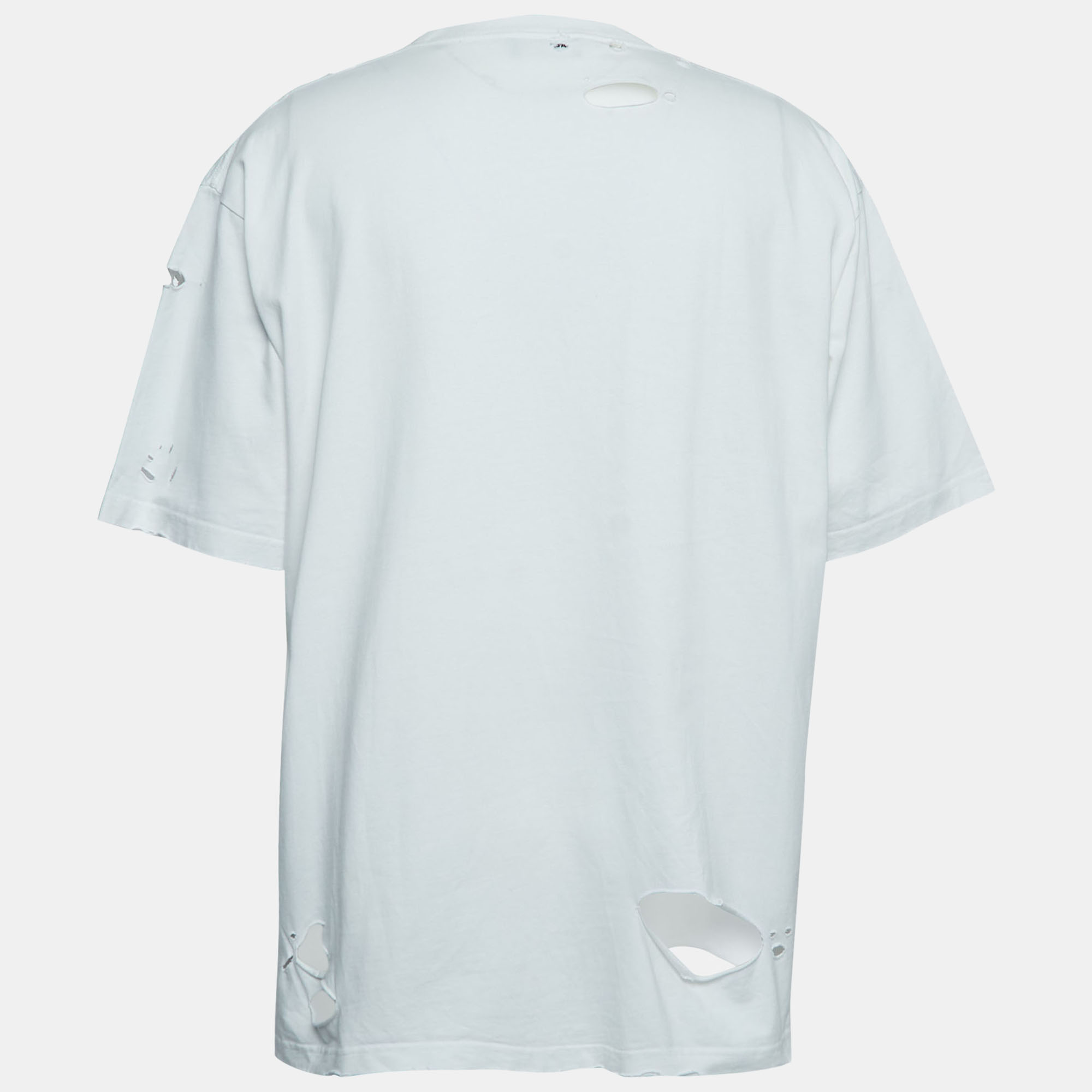 

Balenciaga White Ripped Distressed Cotton Logo Print T-Shirt