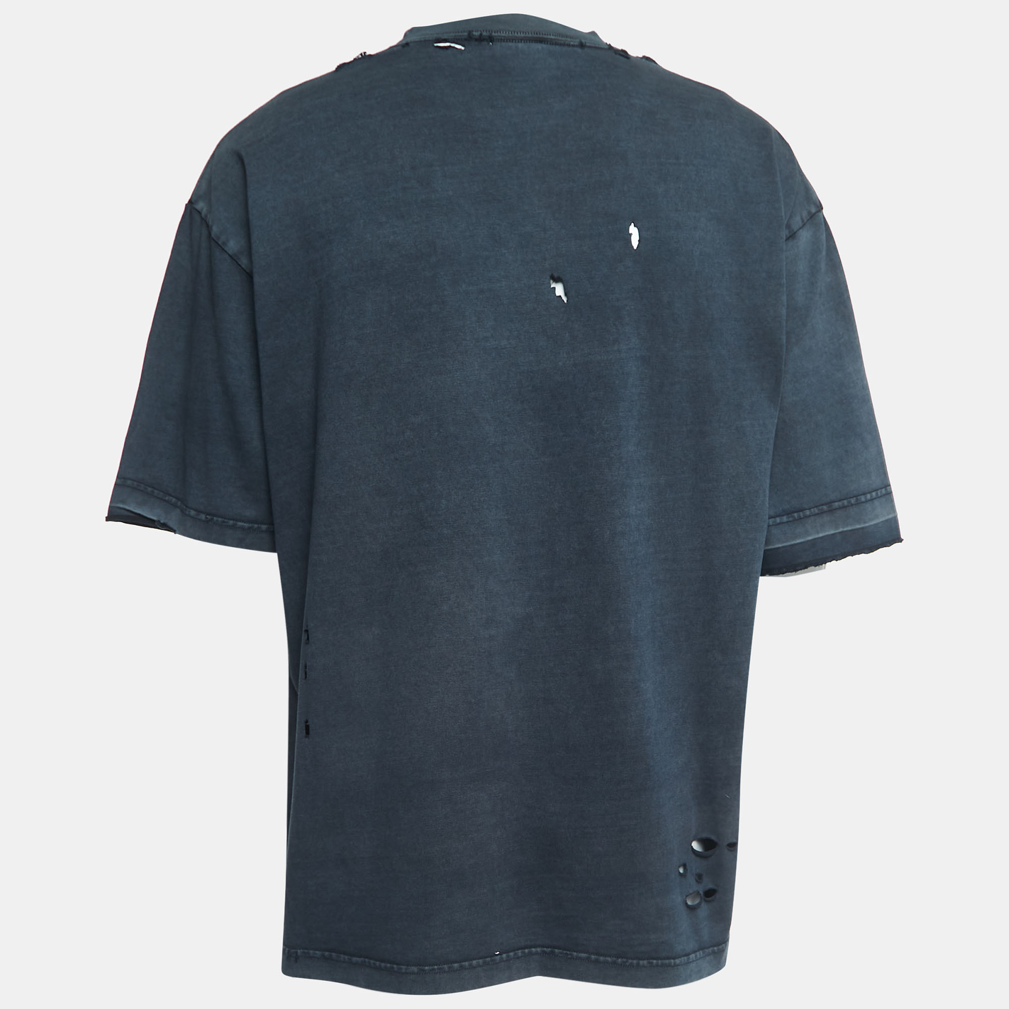 

Balenciaga Blue Ripped Distressed Logo Print T-Shirt