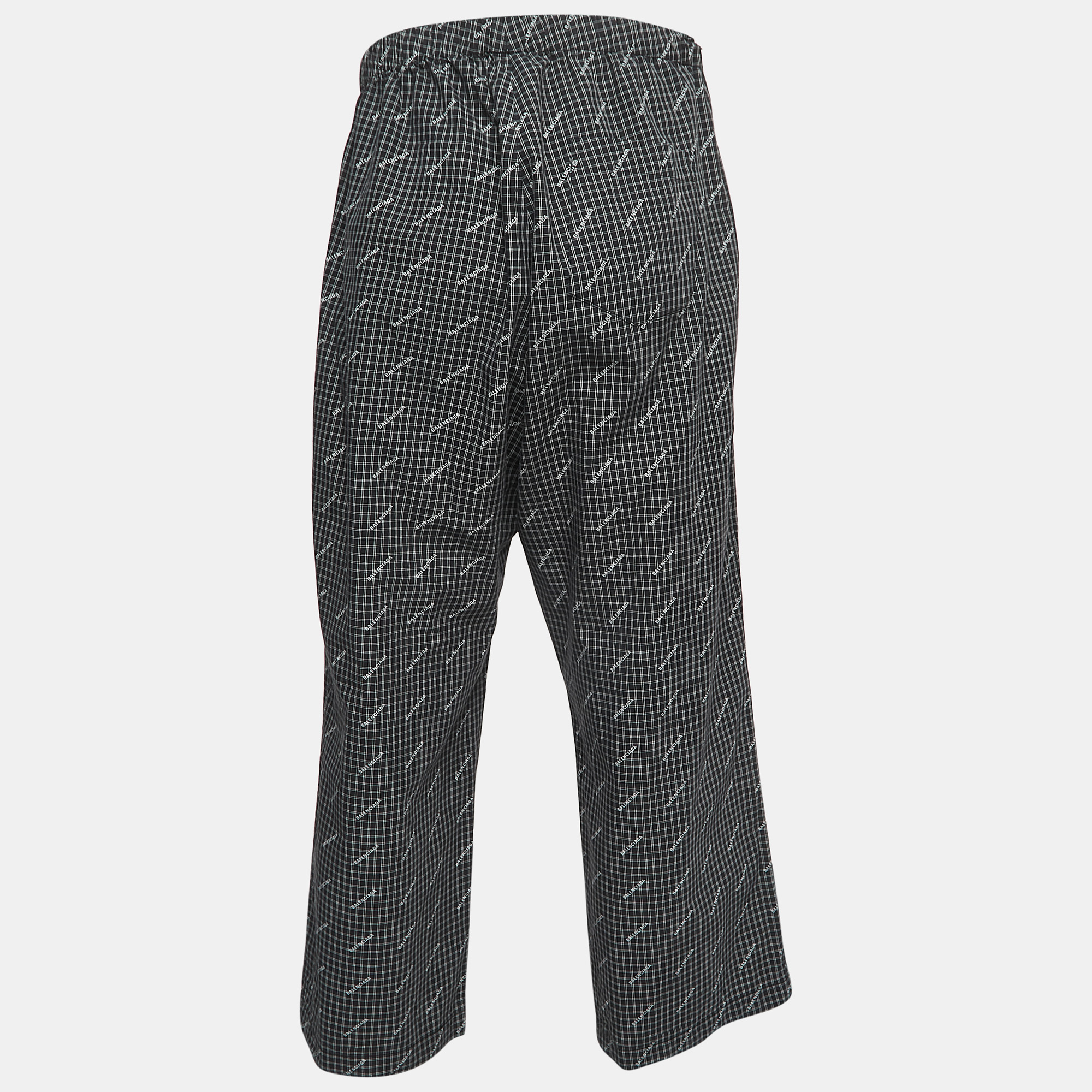 

Balenciaga Black Checked Logo Print Cotton Elasticated Waist Pants