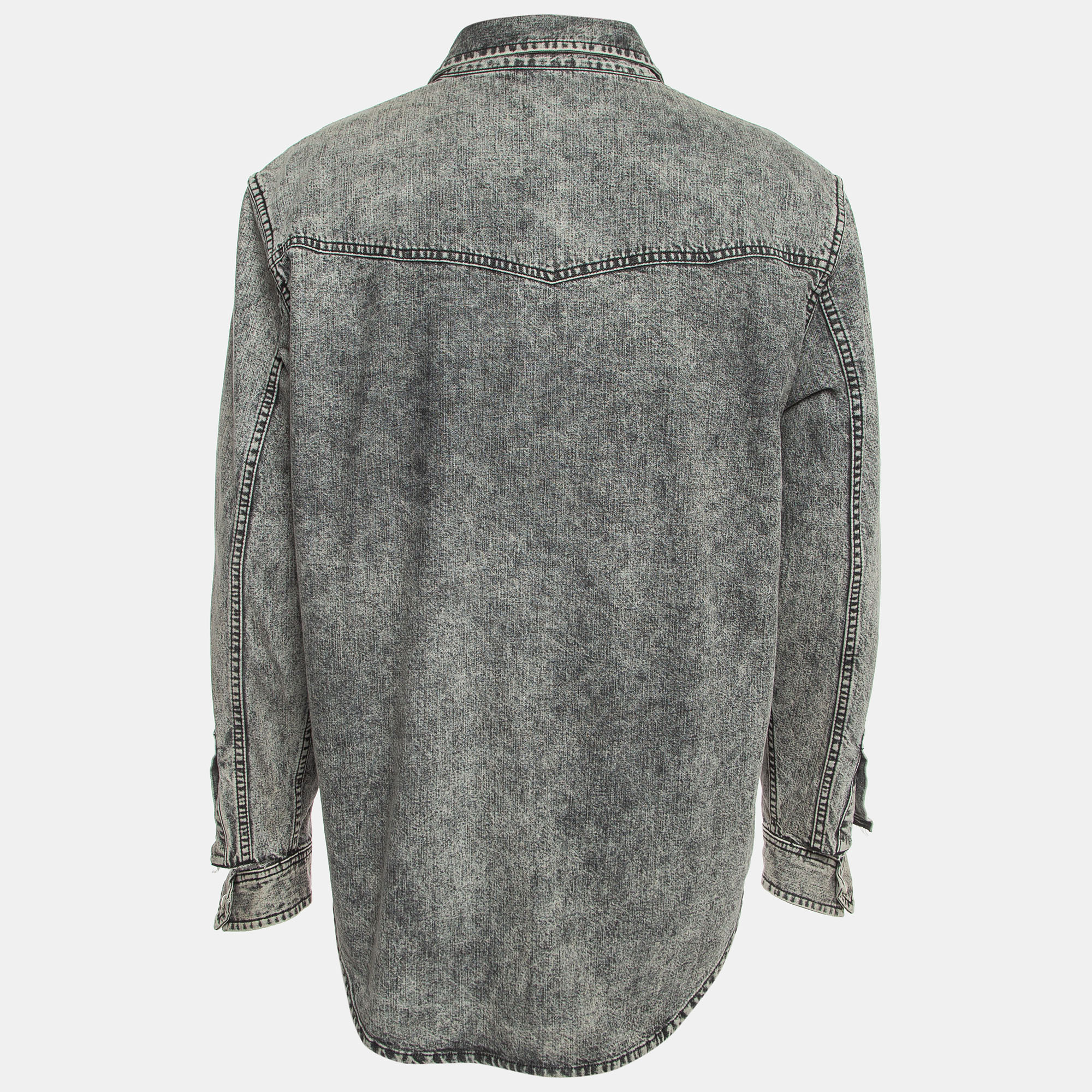 

Balenciaga Grey Washed Denim Button Front Ripped Cuff Shirt