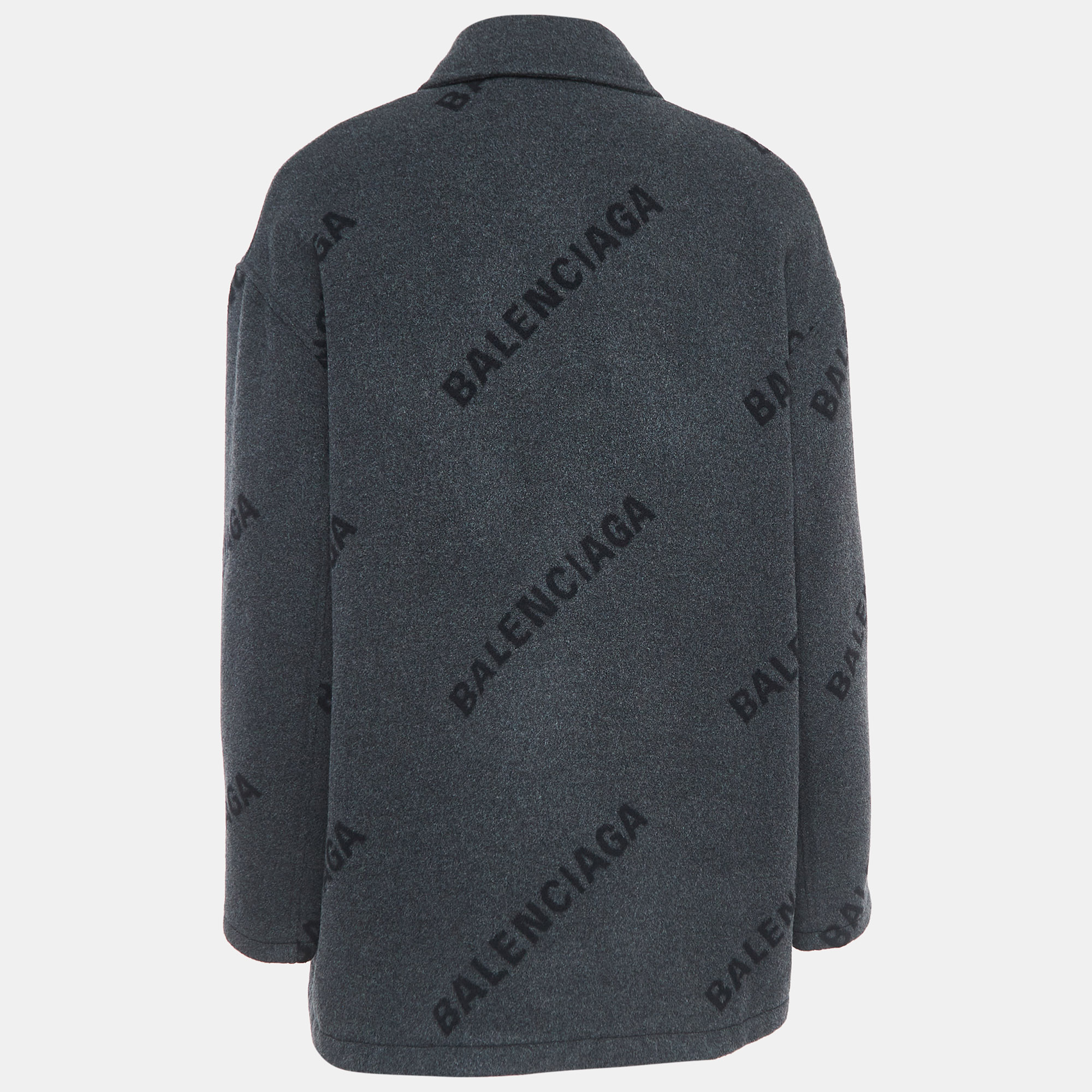 

Balenciaga Charcoal Grey All-Over Logo Cashmere Coat