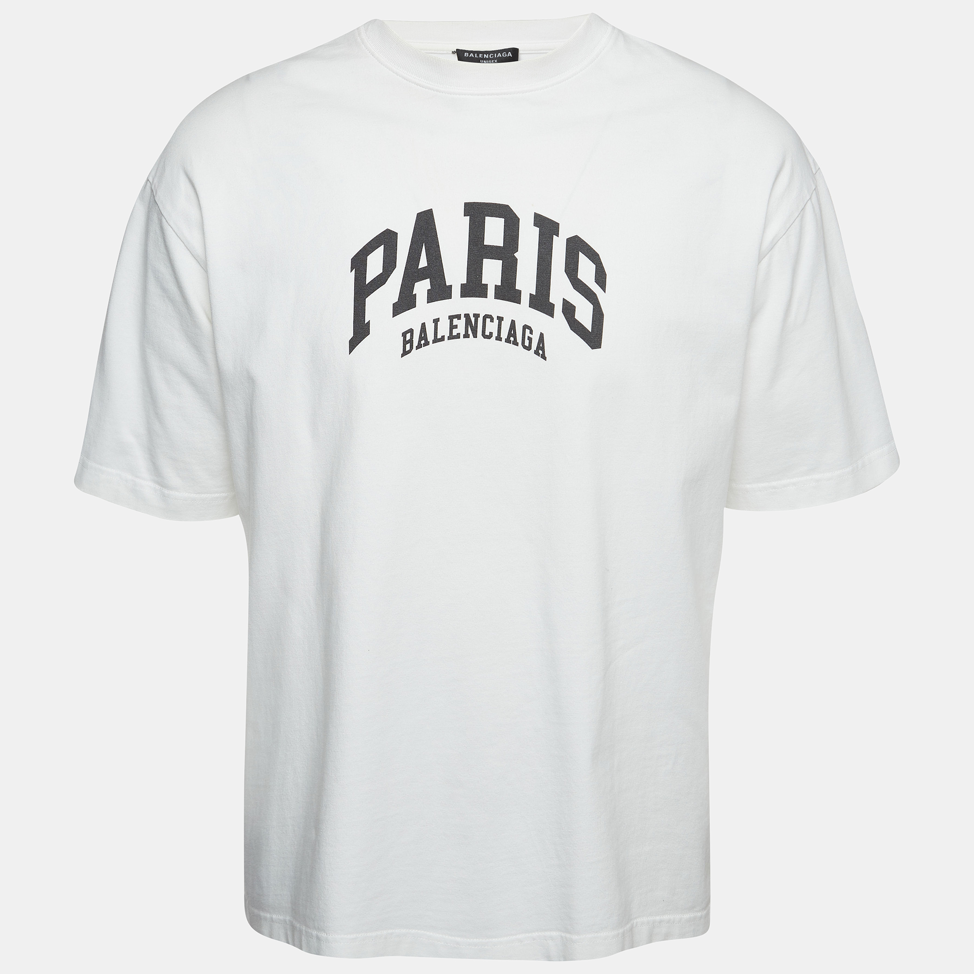 Pre-owned Balenciaga White Logo Print Cotton Half Sleeve T-shirt S