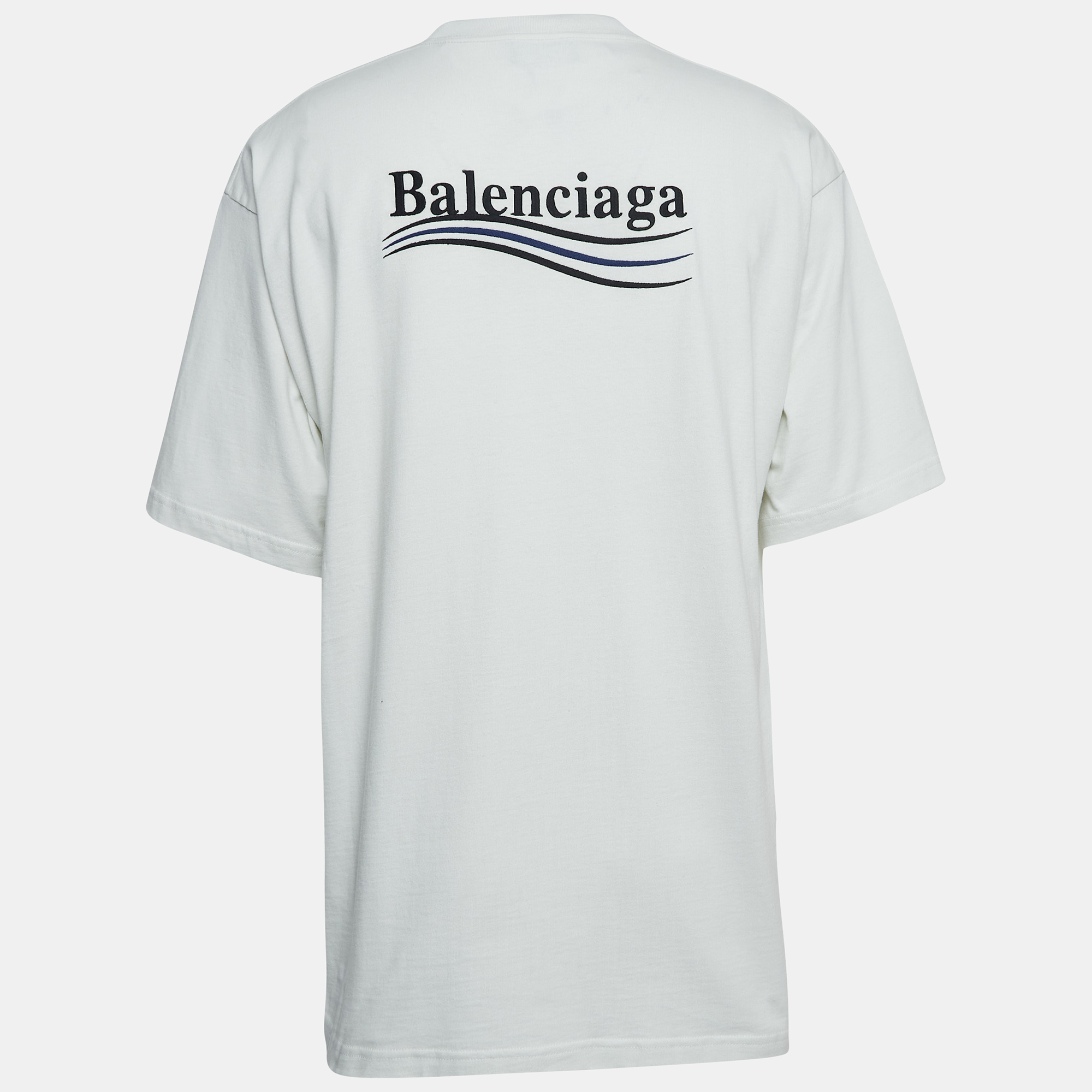 

Balenciaga White Logo Embroidered Cotton Half Sleeve T-Shirt